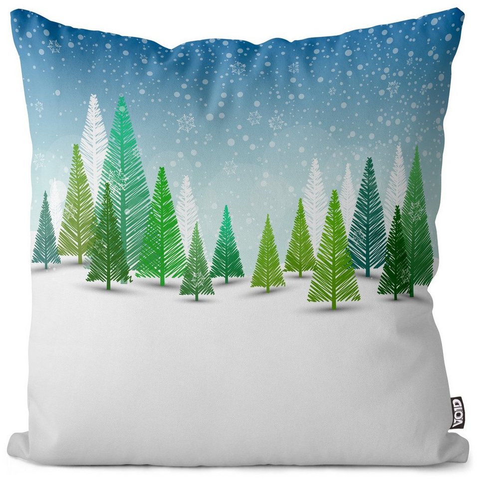 Kissenbezug, VOID (1 Stück), Sofa-Kissen Winter Wald Design Norwegen  Märchen Weihnachten Schnee Dekoration Deko Tannenbaum Advent Landschaft  Bäume