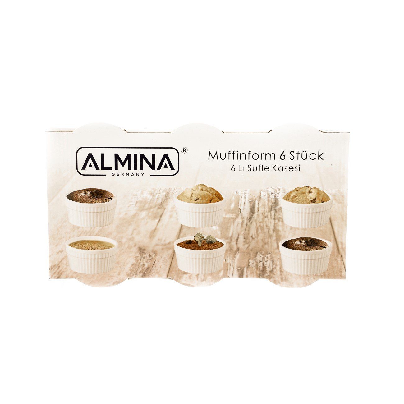 Almina Muffinform 6er 200 Weiß Porzellan in Muffinform Souffleform aus (6-tlg) ml, ca. Rund