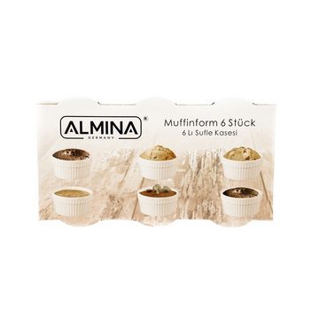 Almina Muffinform 6er Muffinform Souffleform Rund aus Porzellan in Weiß ca. 200 ml, (6-tlg)