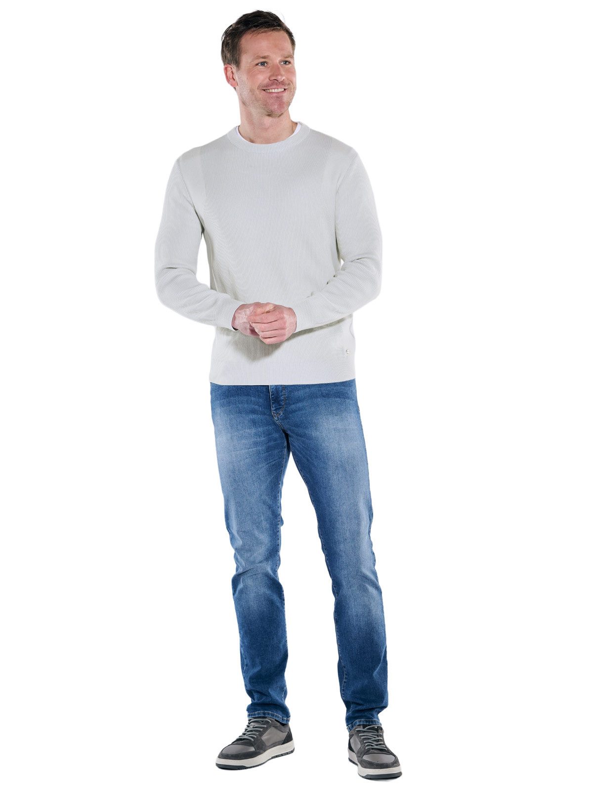Engbers Rundhalspullover Herren Rundhals Pullover mit Rippstruktur, Hellgrau