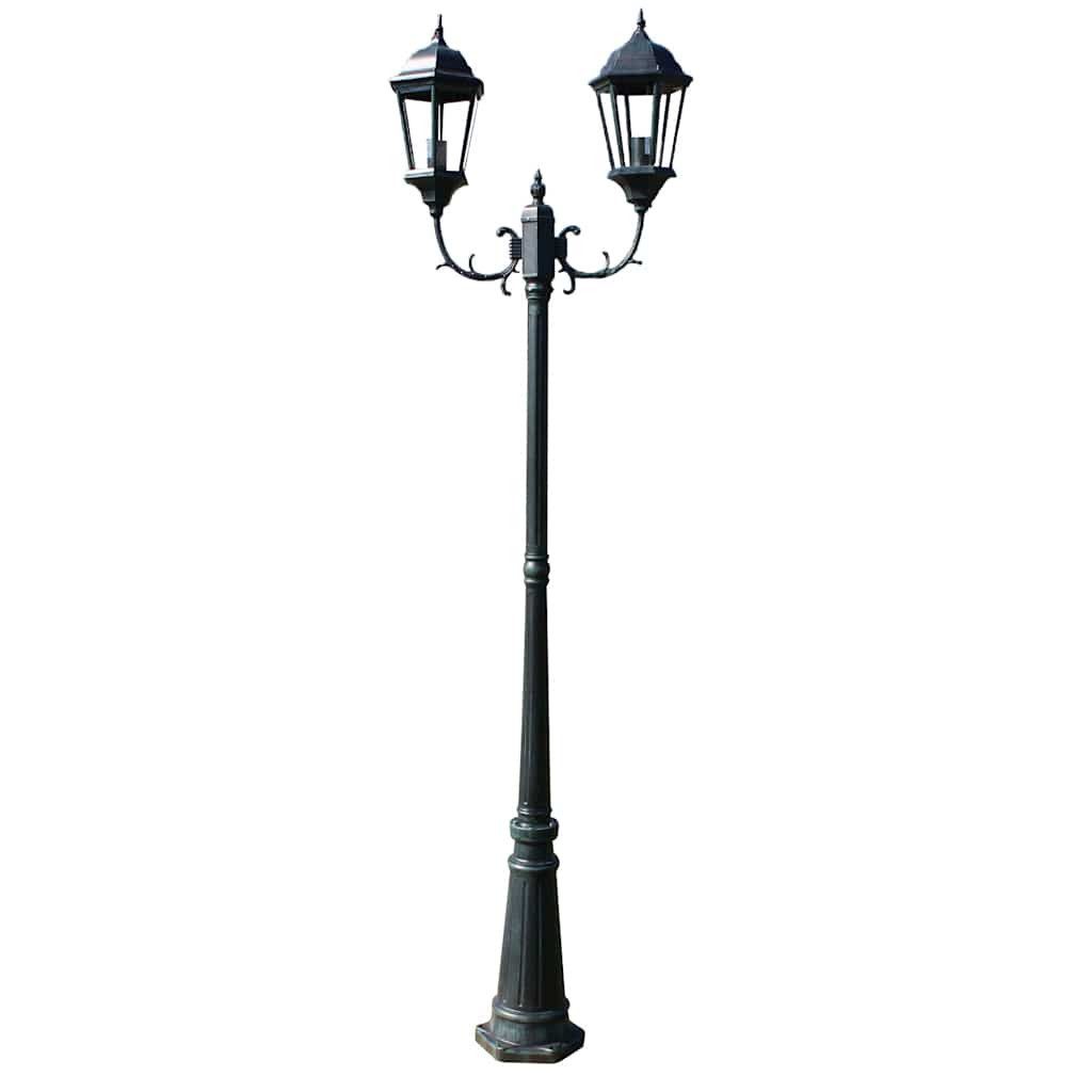 vidaXL Außen-Stehlampe Gartenlaterne 2-flammig 230 cm Dunkelgrün/Schwarz Aluminium