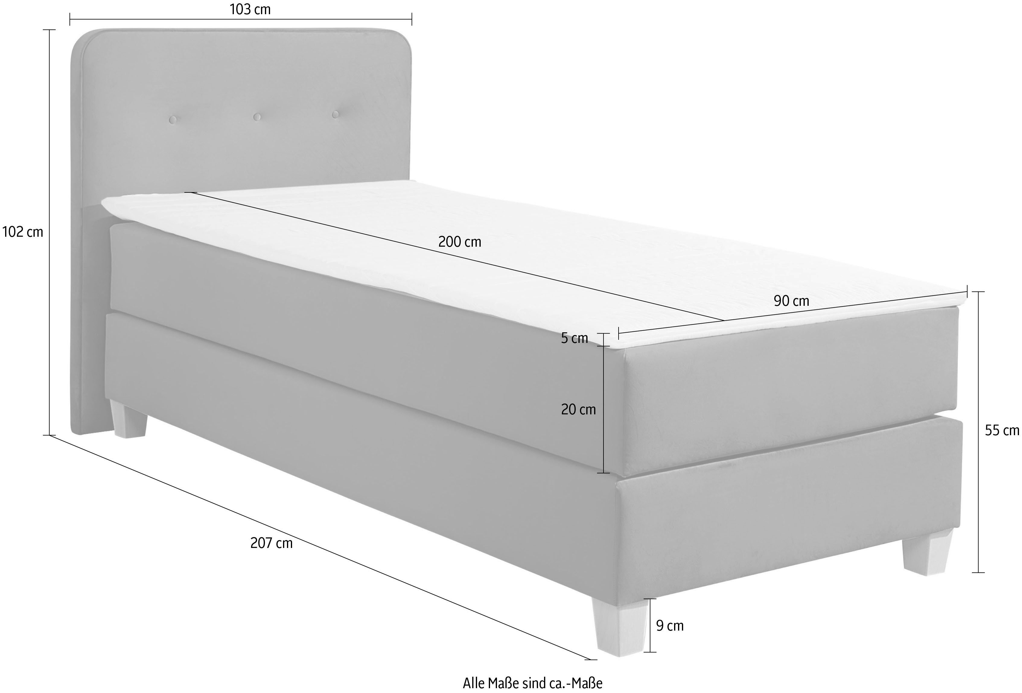 Home affaire Boxspringbett Fargo, inkl. Topper, in 3 Matratzenarten, in Samt- oder Strukturstoff