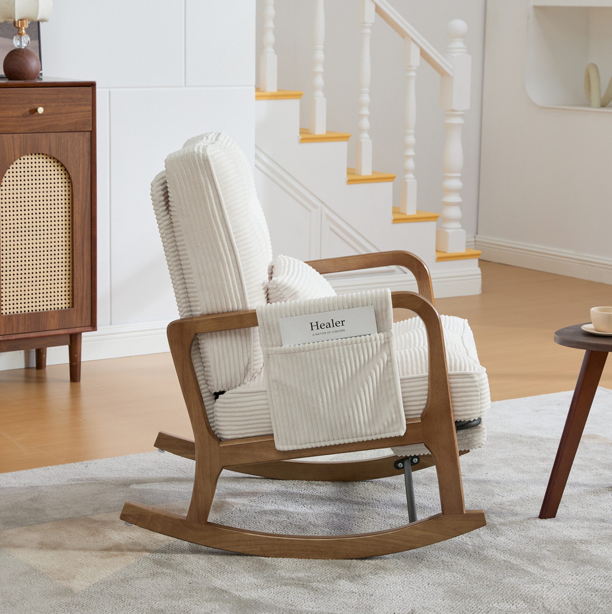 MODFU Loungesessel Ergonomischer Freizeitstuhl aus Cord mit Fußstütze (verstellbarer Schaukelstuhl und Baby-Sessel mit Lendenkissen), Schaukelstuhl Polstersessel