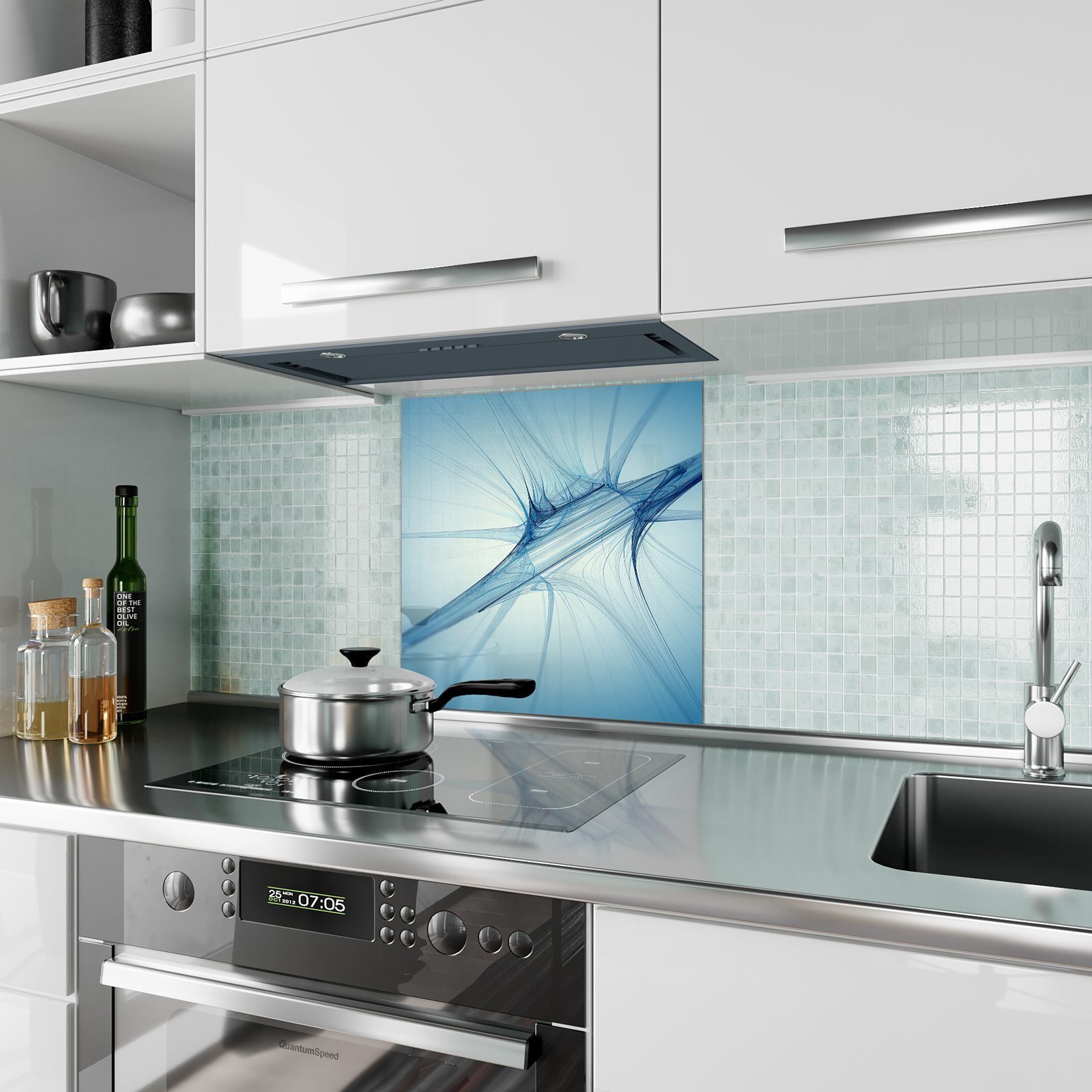 Primedeco Küchenrückwand Klecks Blauer Glas Spritzschutz