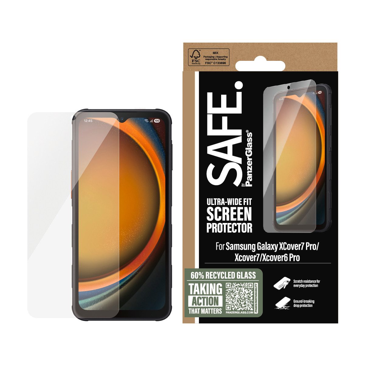 SAFE by PanzerGlass Displayschutzglas Displayschutz Ultra-Wide Fit für Samsung Galaxy XCover7/XCover7 Pro für Samsung Galaxy XCover6, Samsung Galaxy Xcover 7, Samsung Galaxy Xcover7 Pro, Displayschutzfolie, Schutzfolie, Bildschirmschutz, kratz- & stoßfest