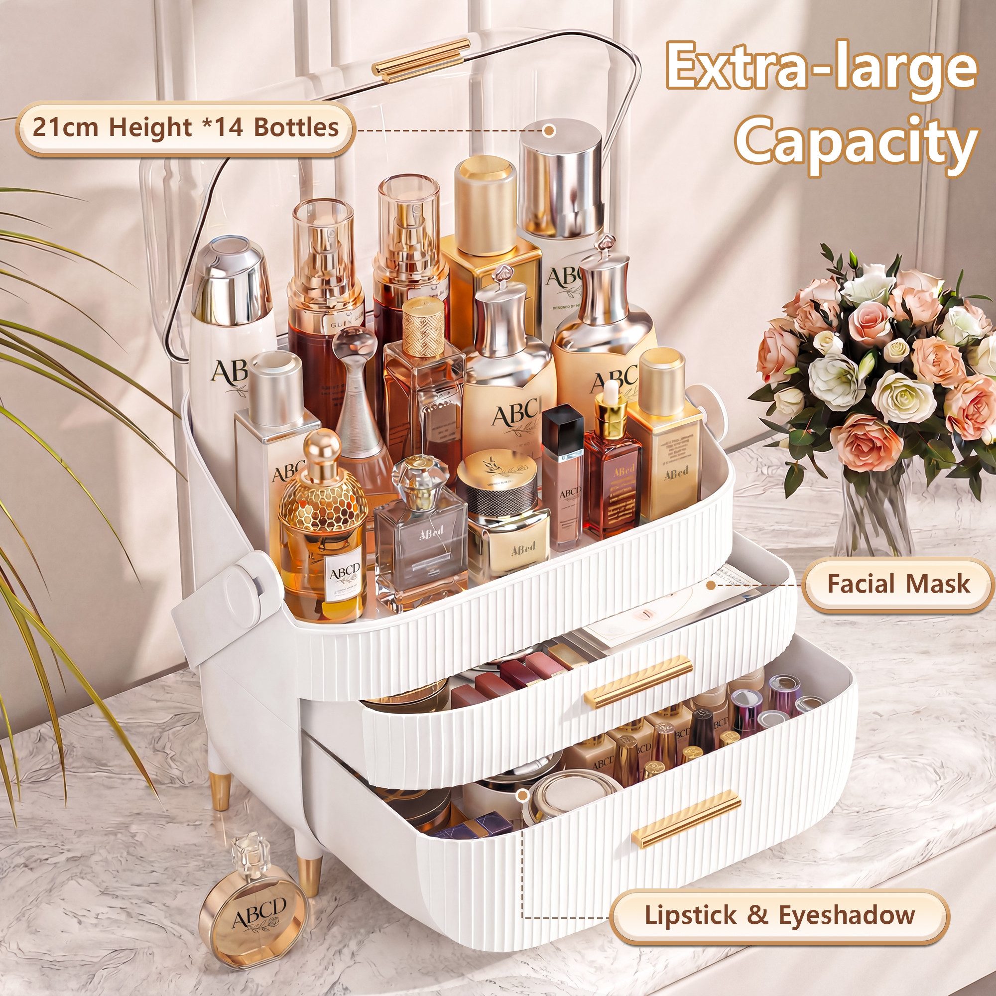 POPOLIC Make-Up Organizer Kosmetikbox mit sichtbarer Oberlicht-Schichtschublade