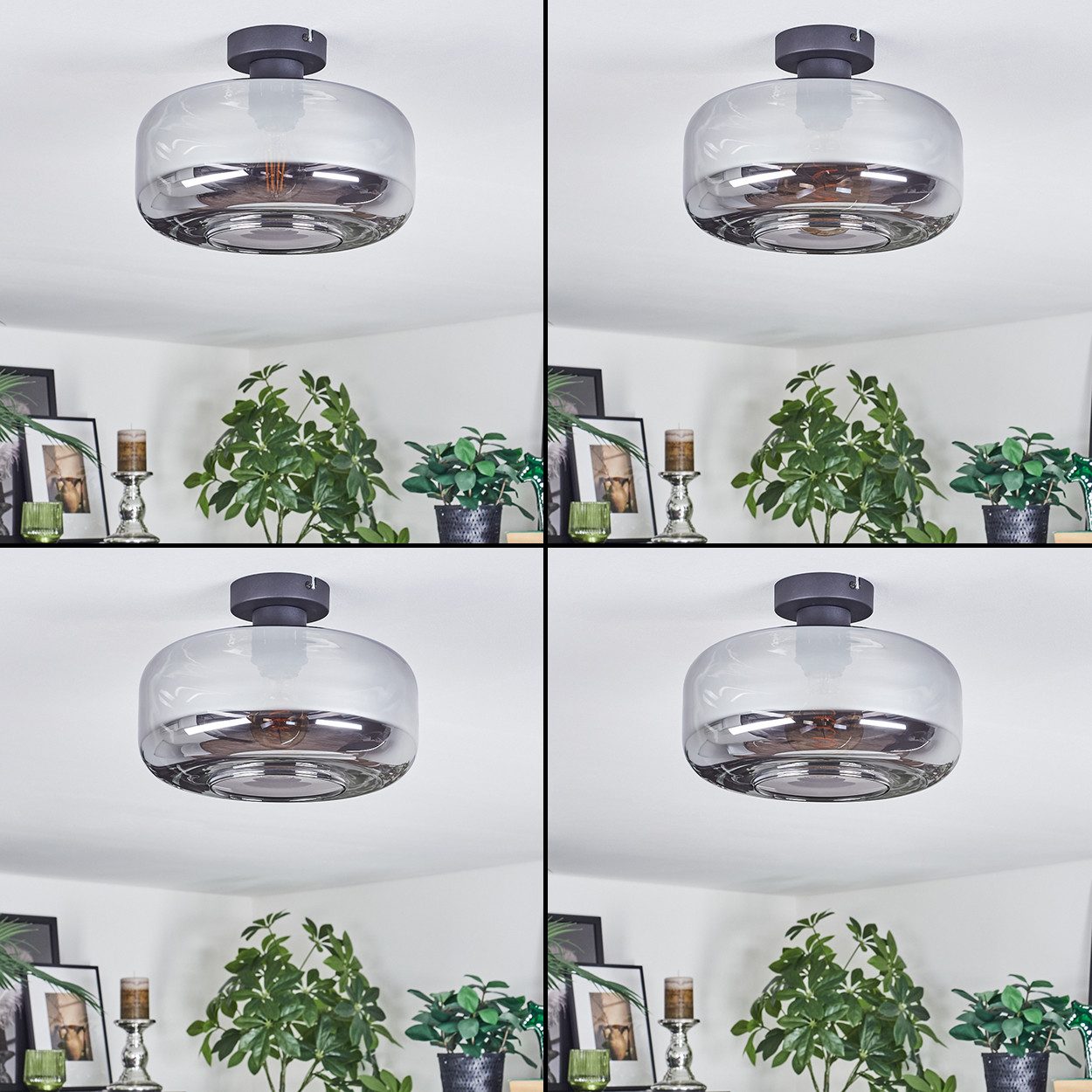 hofstein Deckenleuchte Deckenlampe aus Metall/Glas in Schwarz/Rauchfarben, Deckenleuchte im Retro/Vintage-Design (Schirm Ø 28 cm), E27