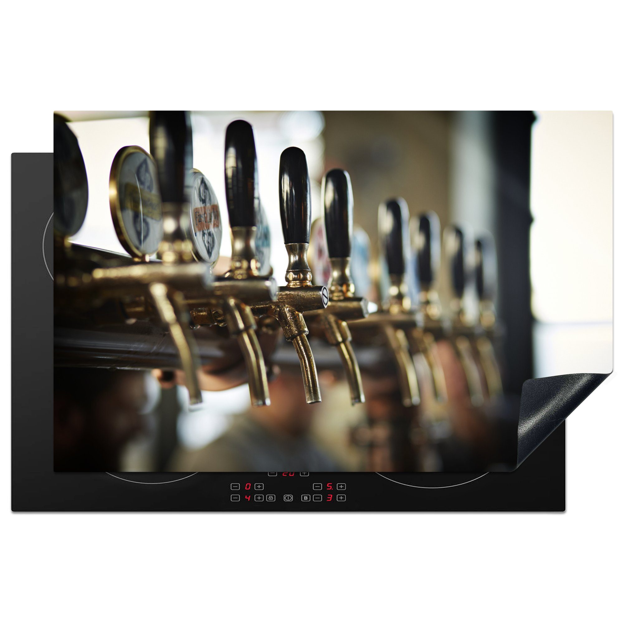 MuchoWow Herdblende-/Abdeckplatte Mehrere Bierzapfstellen an einer Bar, Vinyl, (1 tlg), 81x52 cm, Induktionskochfeld Schutz für die küche, Ceranfeldabdeckung