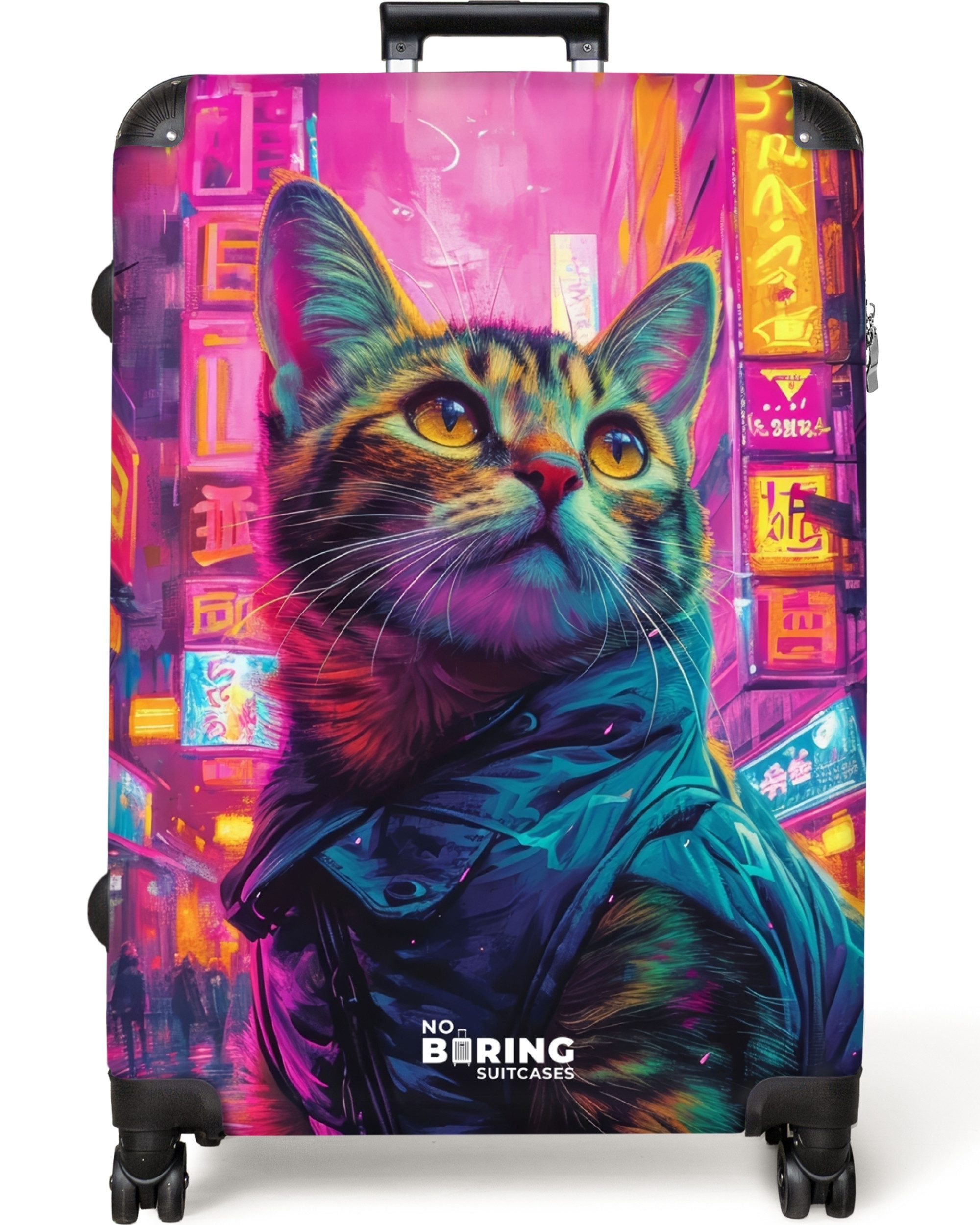 NoBoringSuitcases.com© Hartschalen-Trolley Katze mit Mantel in günstig online kaufen