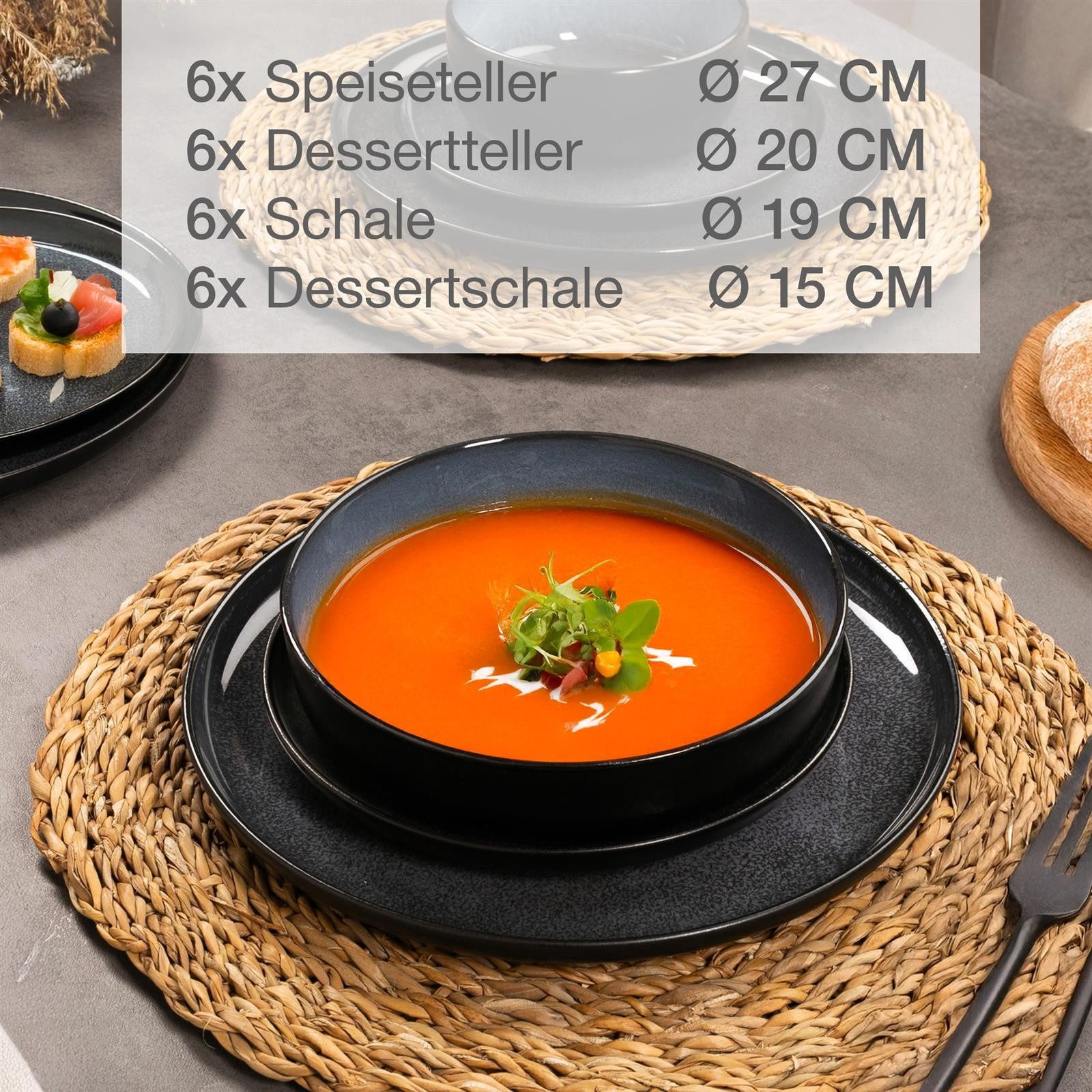 Moritz & Moritz Geschirr-Set VIDA Geschirrset mit Müslibowls Blau (24-tlg), 6 Personen, Porzellan, Kombigeschirr für 6 Personen – Bild 3 von 5