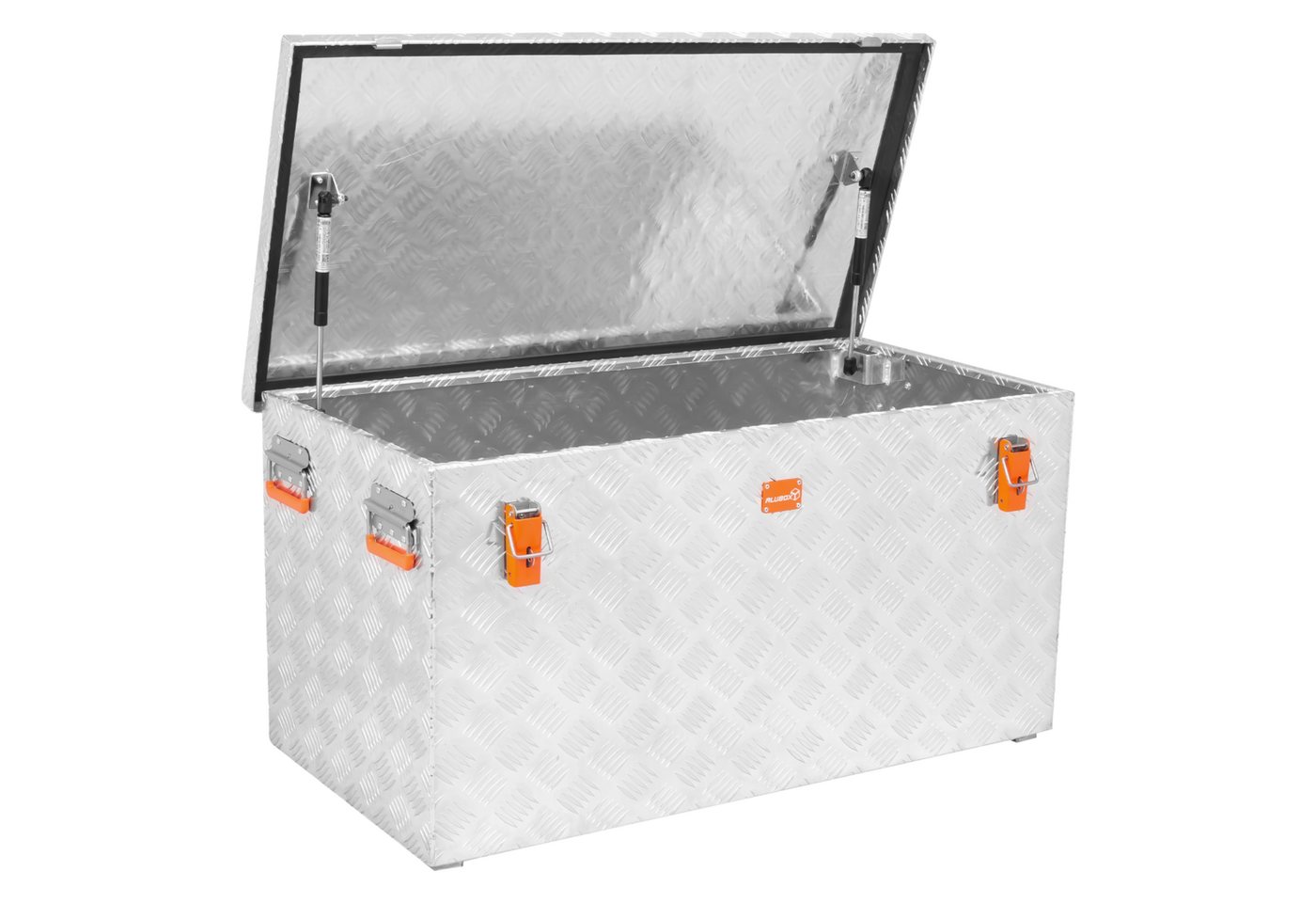 Thumbnail - ALUBOX Aufbewahrungsbox aus Aluminiumriffelblech massive Transportkiste (250 Liter), Fangbänder & Gasdruckdämpfer im Dec...