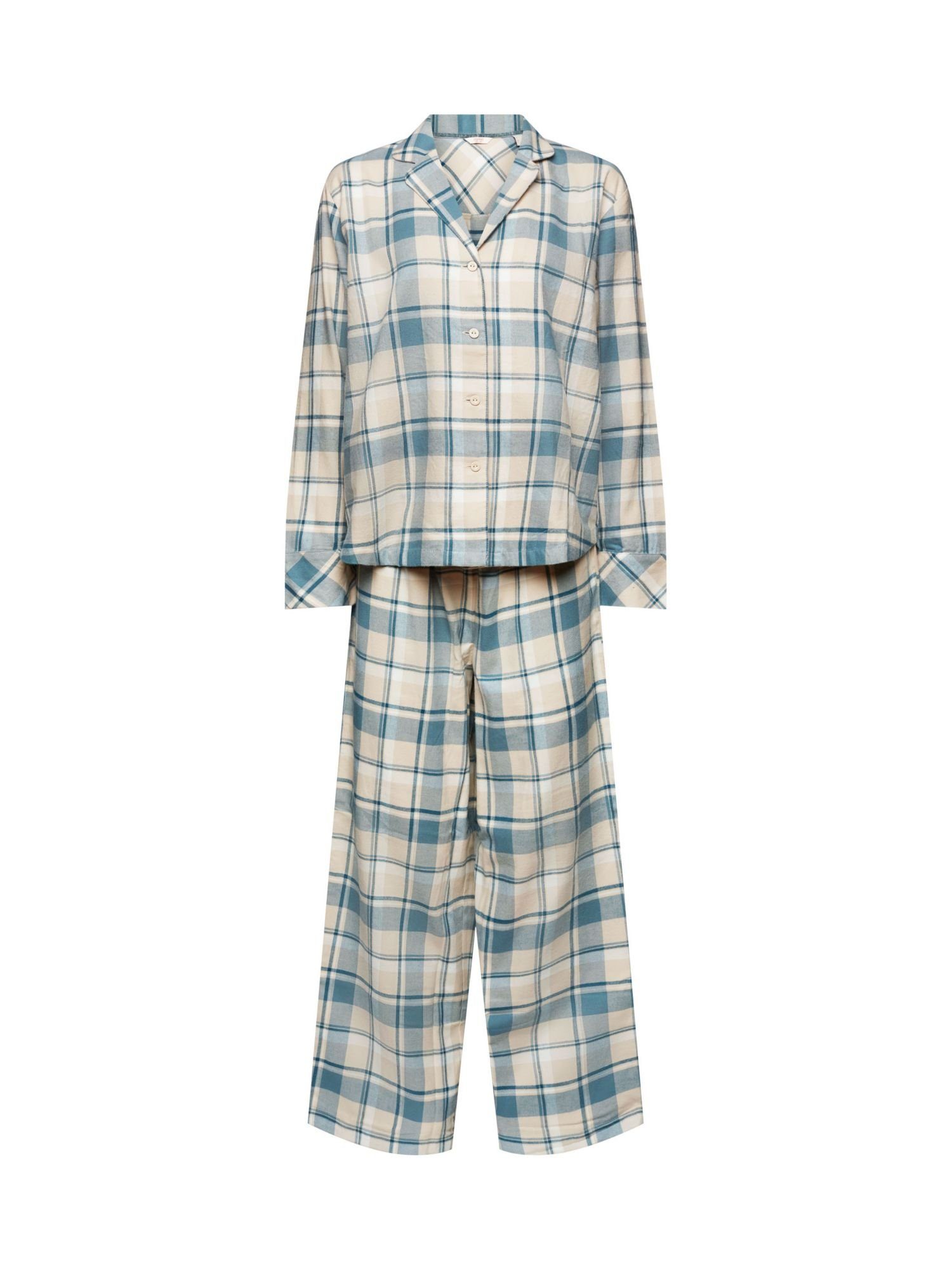 Pyjama-Set Flanell TEAL NEW Esprit aus BLUE Pyjama kariertem