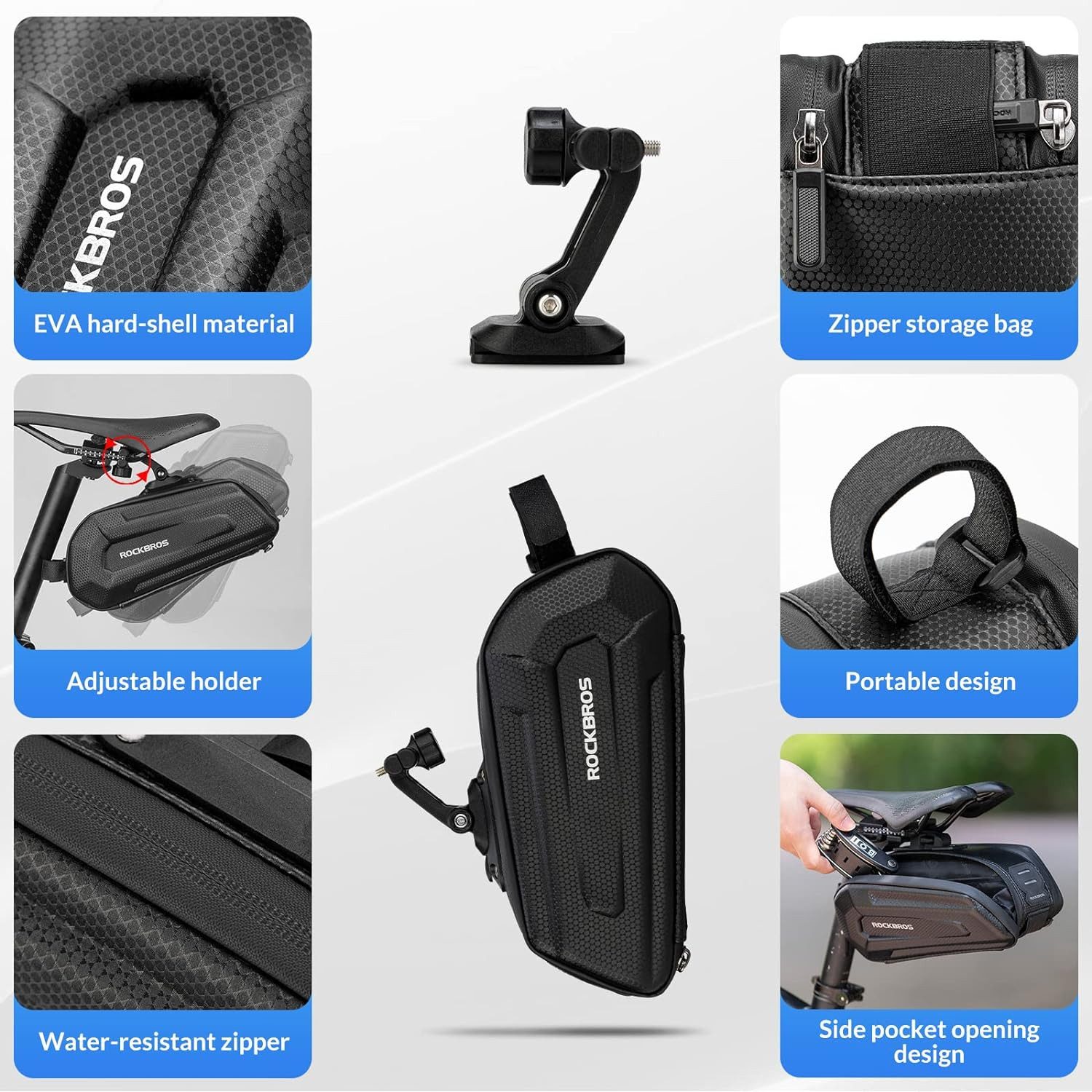ROCKBROS Satteltasche Fahrradtasche Wasserabweisend, 3D Hard Shell (1-tlg), Fahrradsitz Tasche mit Schnellverschluss für MTB Rennrad 1,8L – Bild 5 von 5