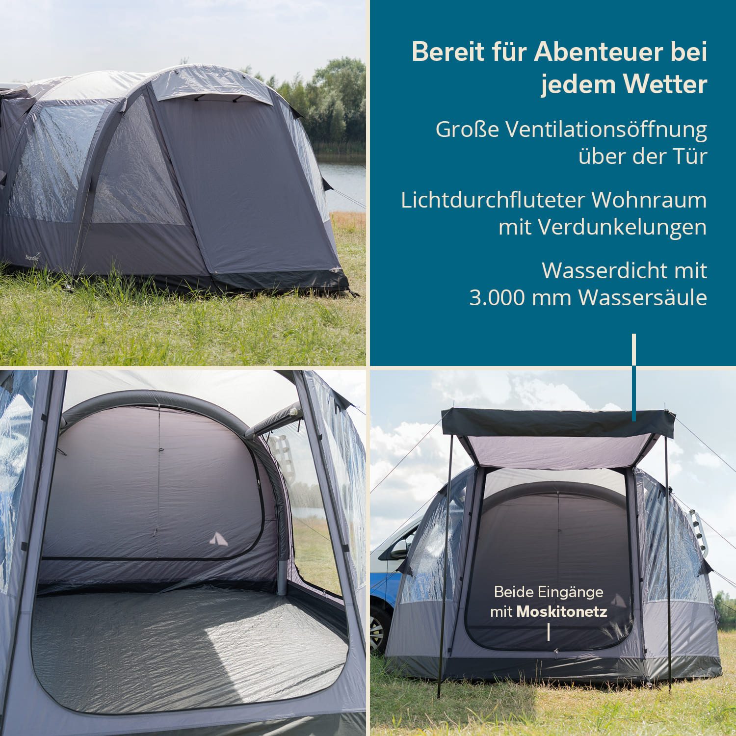 Skandika Vorzelt Aarhus Air Protect, Busvorzelt, Aufblasbares Zelt für Auto Bus Van, Personen: 4, freistehend, 2 m Stehhöhe, wasserfest, 3000 mm Wassersäule, wetterfest