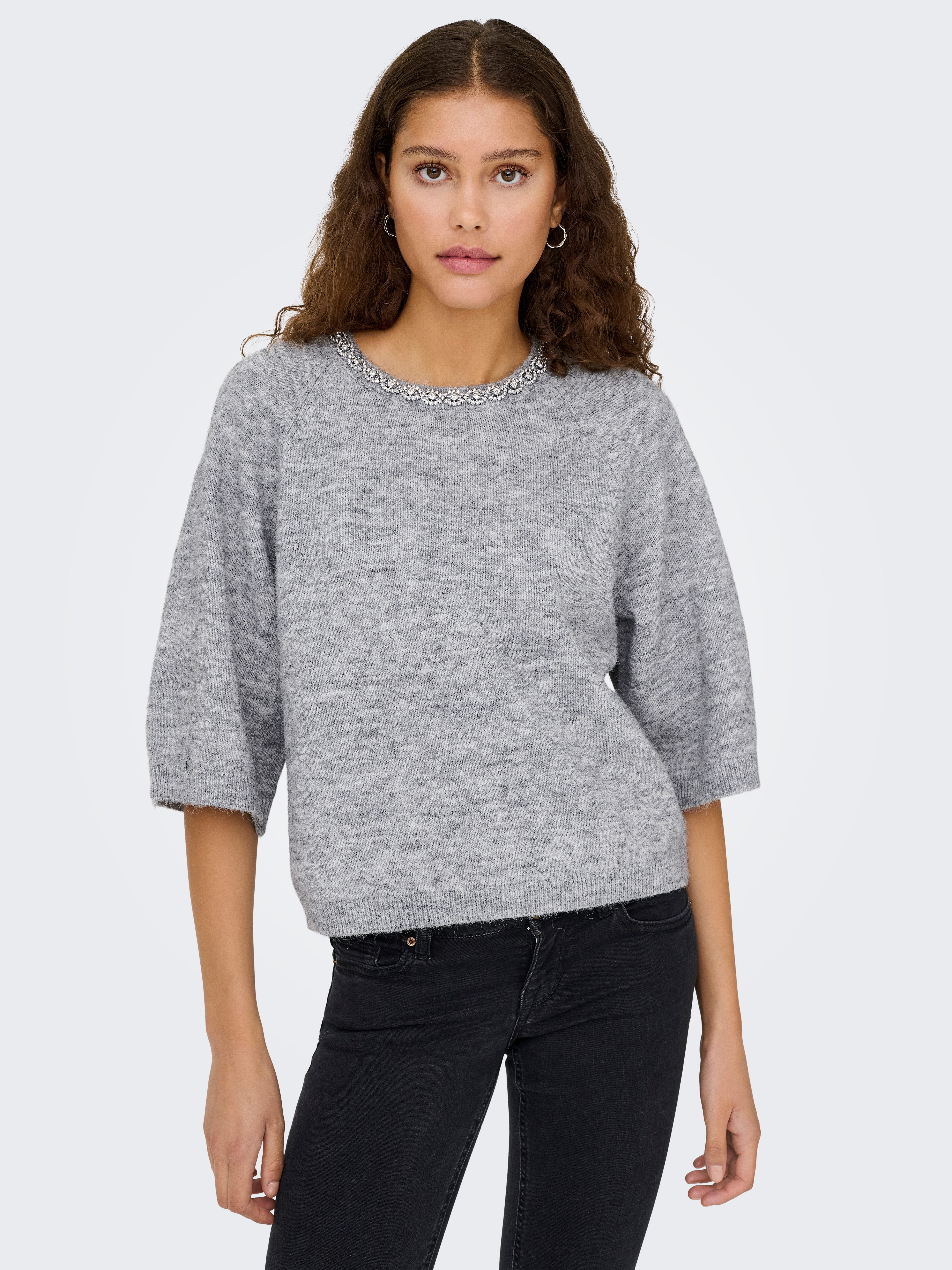JDY Strickpullover JDYALVA LIFE 3/4 EMBELLISH PULL KNT NOOS Materialmix