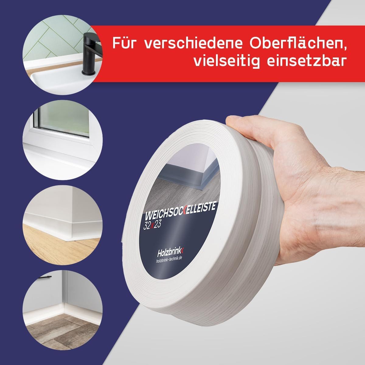 HOLZBRINK Sockelleiste HOLZBRINK selbstklebend PVC 32x23mm, 1 m, L: 100 cm, 1m Rolle, Küchenleiste Abschlussleiste für Badezimmer Farbe: Birke – Bild 4 von 5