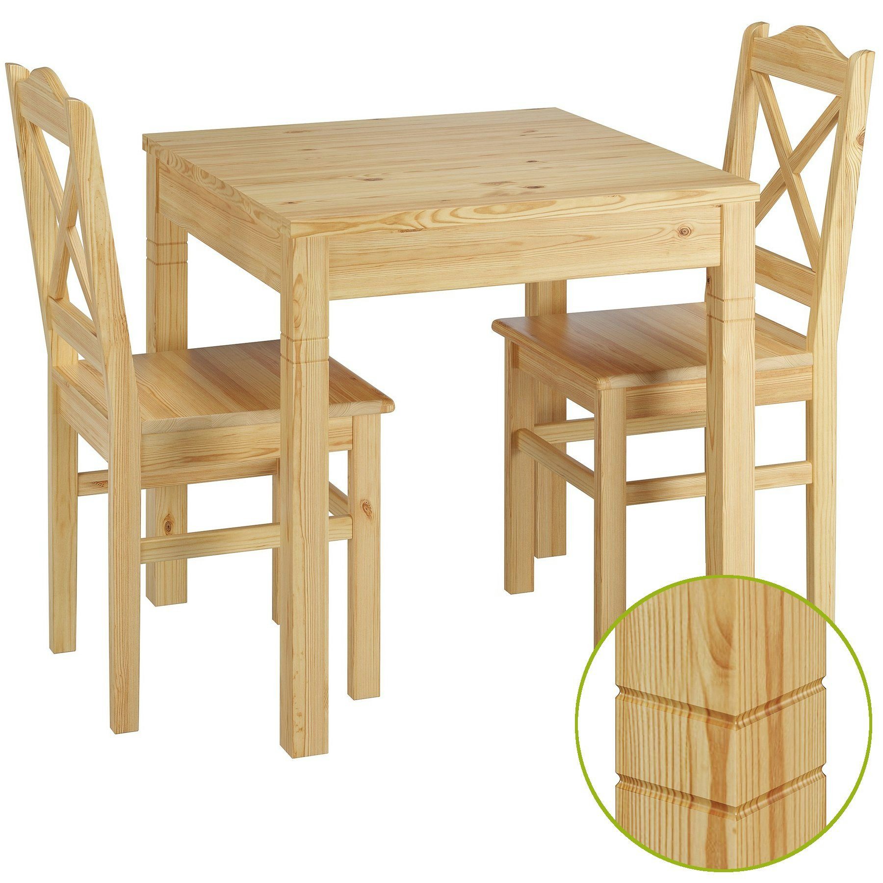 ERST-HOLZ Essgruppe Schöne Sitzgruppe mit Tisch und 2 Stühle Kiefer natur Massivholz