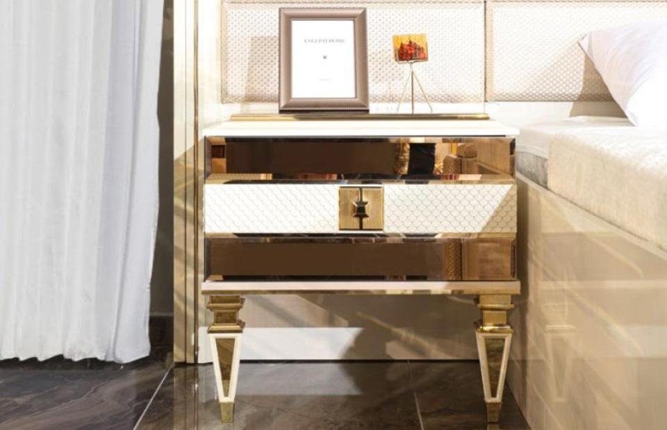JVmoebel Schlafzimmer-Set Luxus Garnitur Schlafzimmer Nur 2x Doppelbett + Modern in Gold Bett Nachttische Made (4-St., + Set, Beige Kleiderschrank), Europe