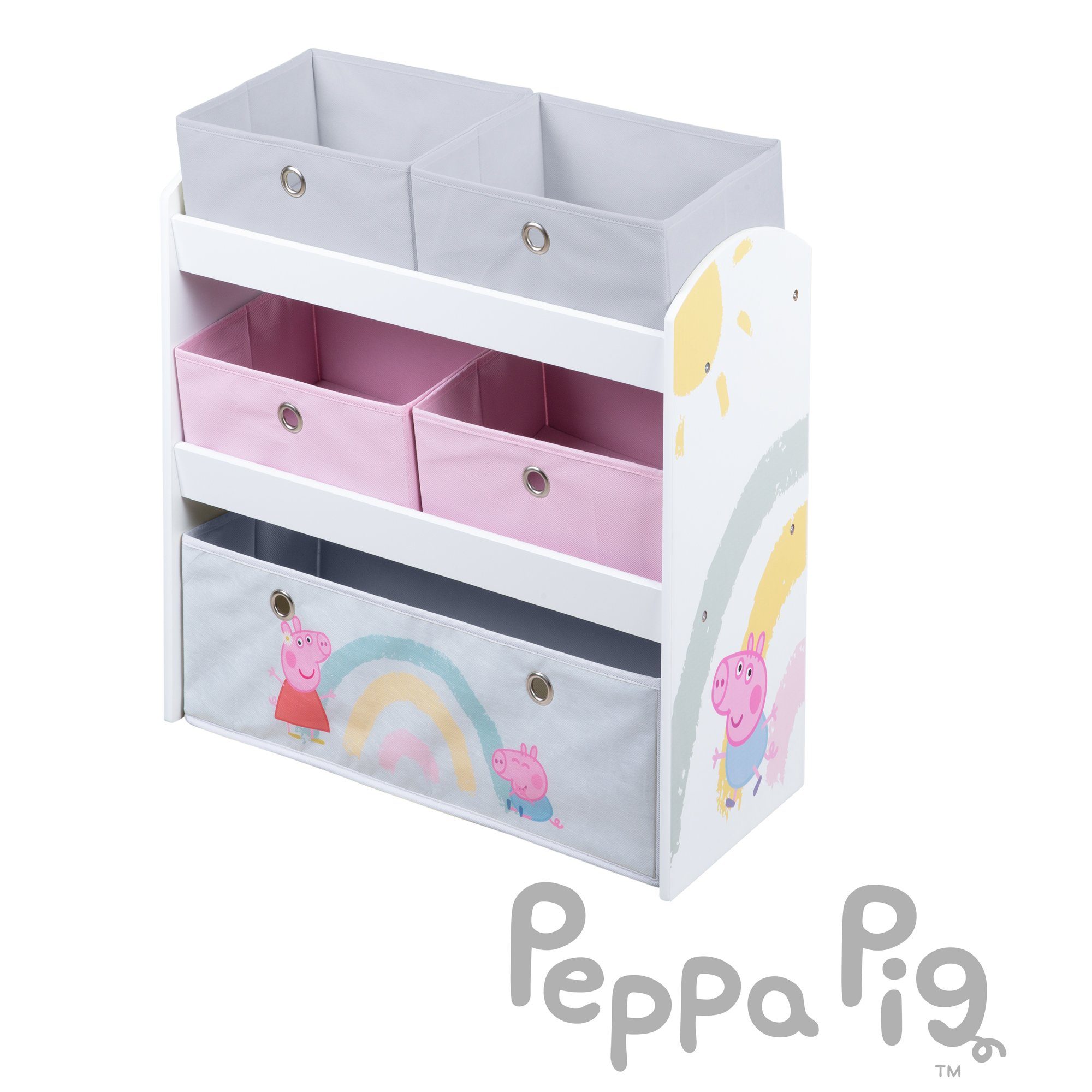 roba® Kinderregal Peppa Pig, weiß, inklusive 5 Stoffboxen in 2 Größen