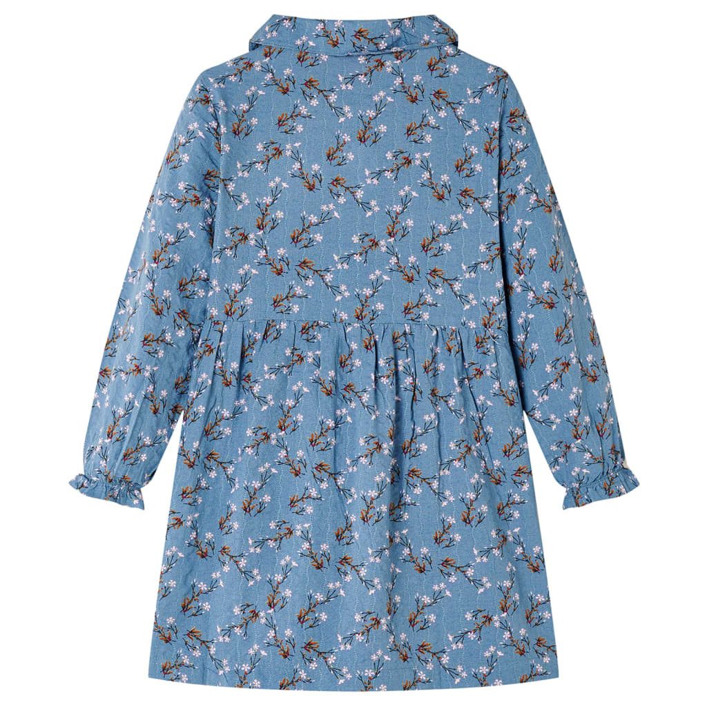 vidaXL Druckkleid Kinderkleid mit Langen Ärmeln Petrolblau 92