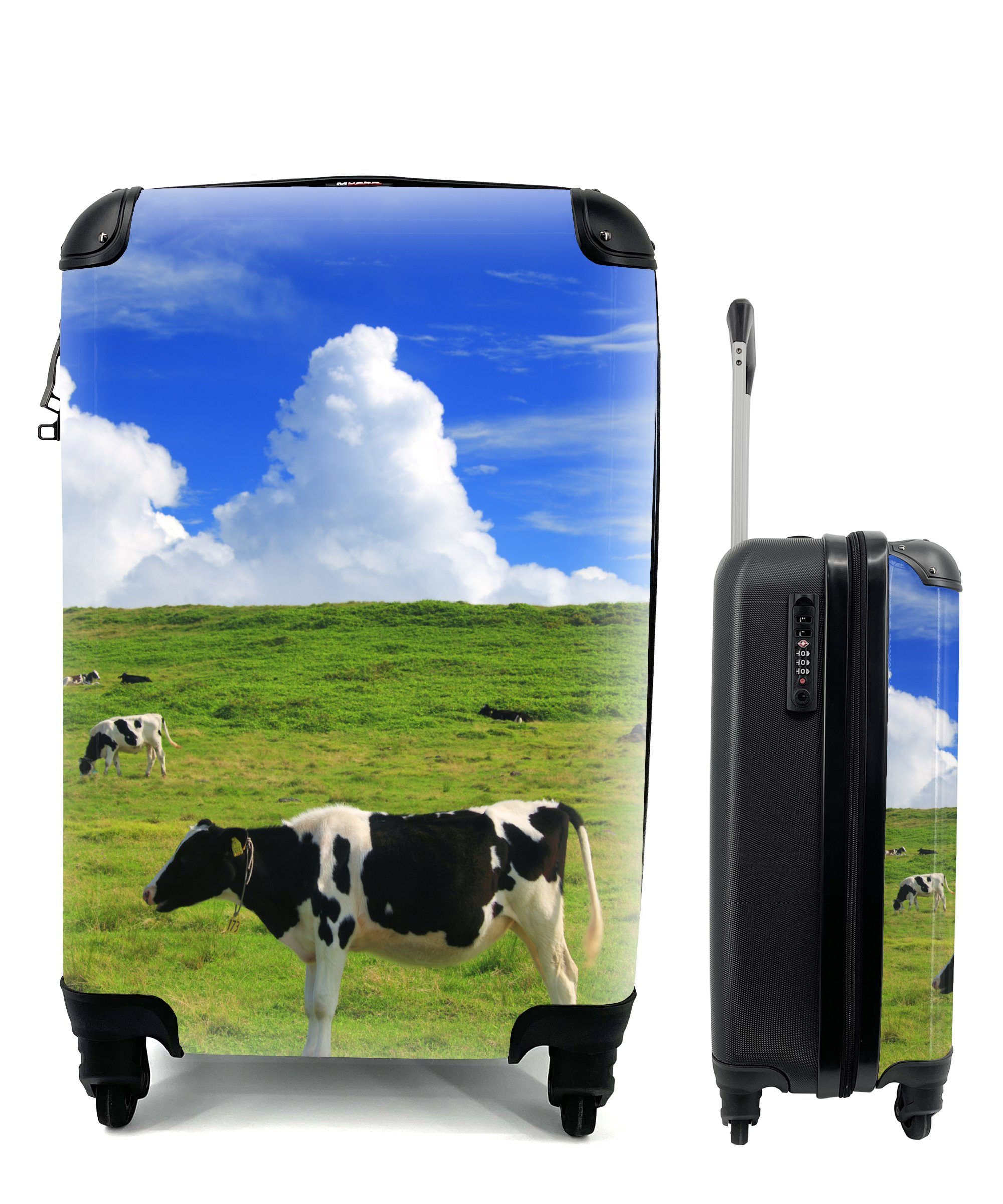 MuchoWow Handgepäckkoffer Kühe - Nutztiere - Gras, 4 Rollen, Reisetasche mit rollen, Handgepäck für Ferien, Trolley, Reisekoffer