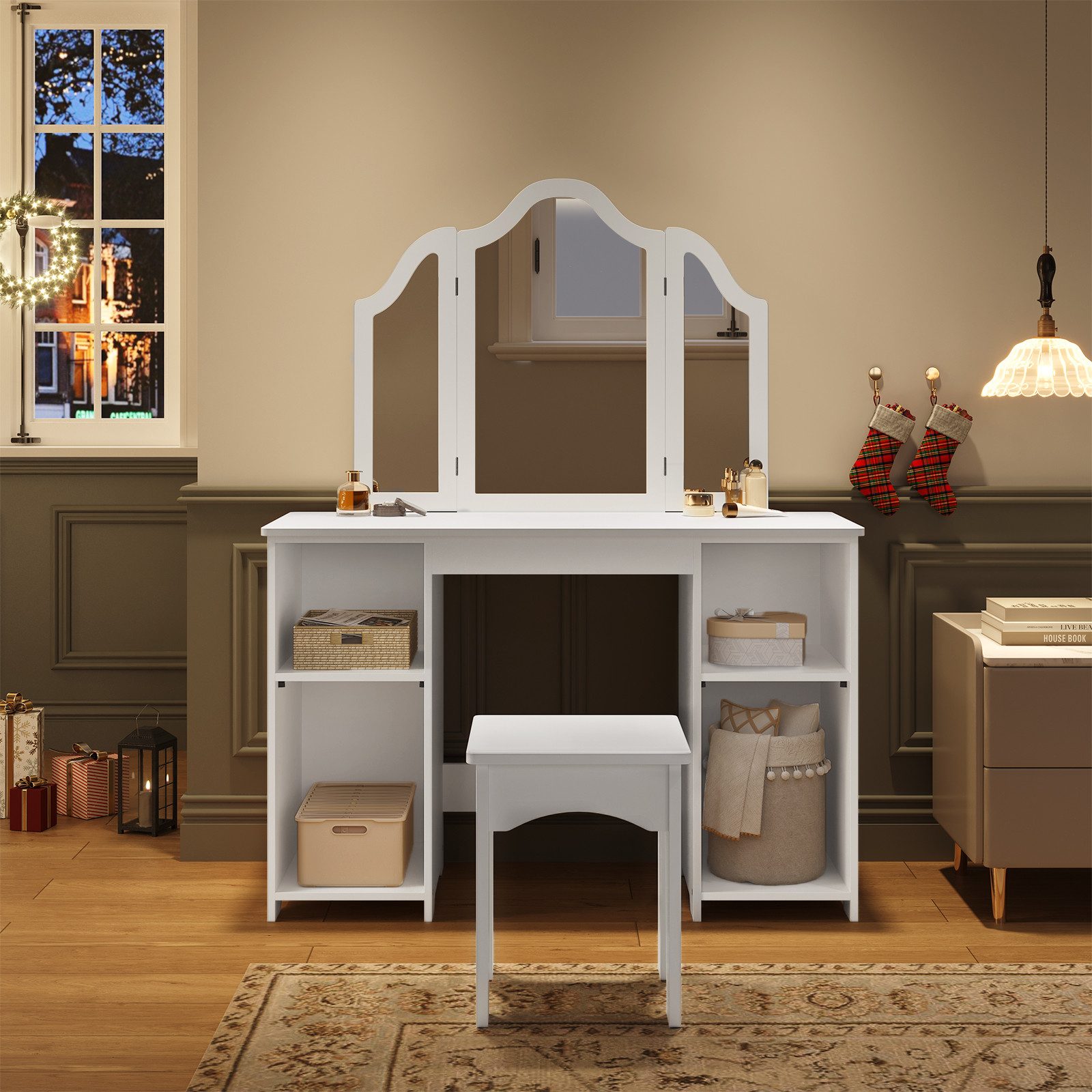 Woltu Schminktisch (1-St), Mädchen Kosmetiktisch mit Hocker Spiegel, weiß günstig online kaufen