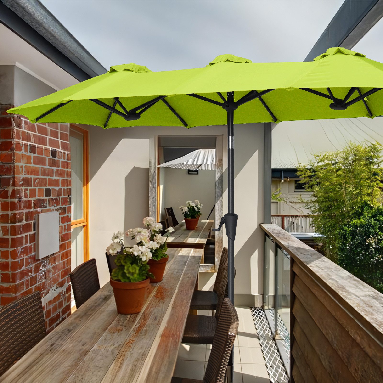 Sekey Balkonschirm 300 x 160 cm Doppelsonnenschirm Marktschirm mit Kurbel, Neigbar, LxB: 300,00x160,00 cm, Oval Gartenschirm mit Sonnenschutz UV50+, windstabil