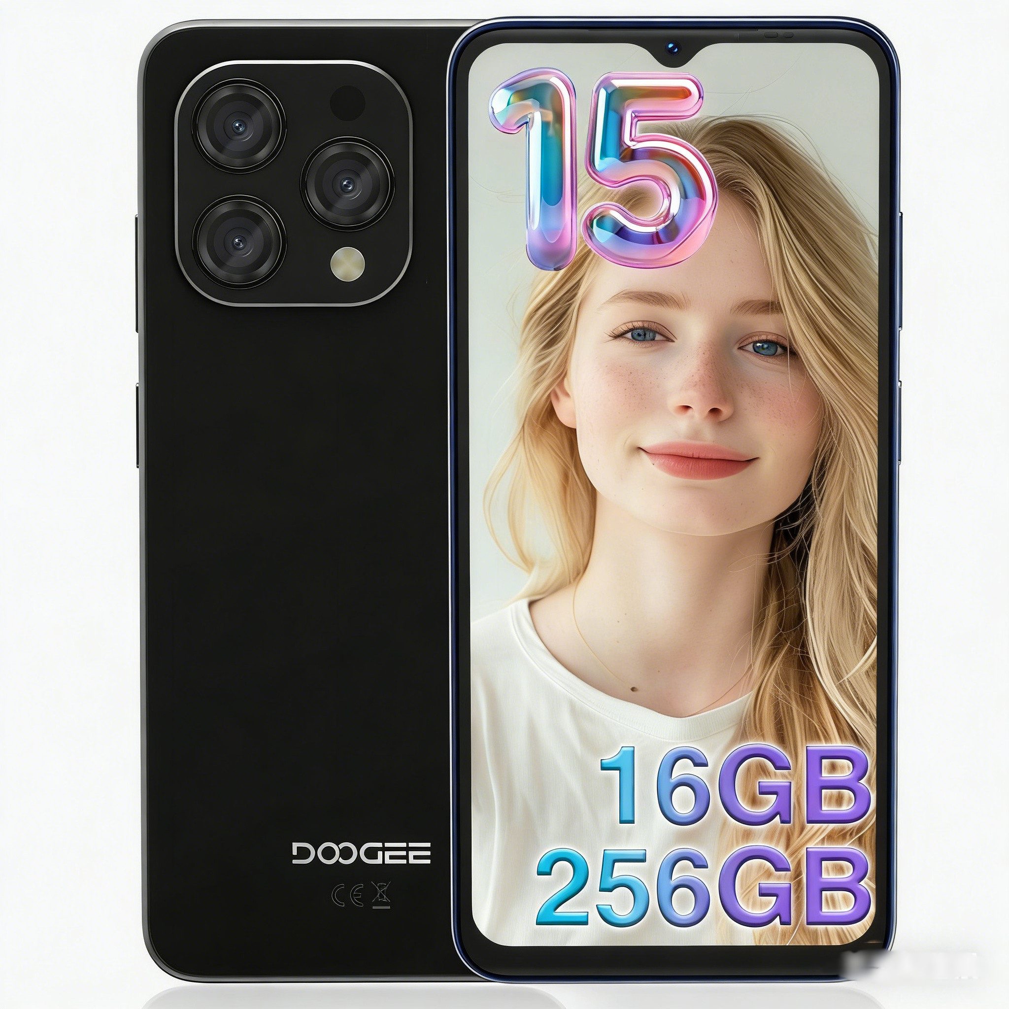 DOOGEE N55 PRO 16 GB RAM (6 + 10 GB erweitert)+256GB Android 15, 6.56" HD+ Smartphone (6.56 Zoll, 256 GB Speicherplatz, 13 MP Kamera, 13MP+8MP AI Kamera, 5150mAh Akku, Dual SIM 4G, GPS, Face ID)