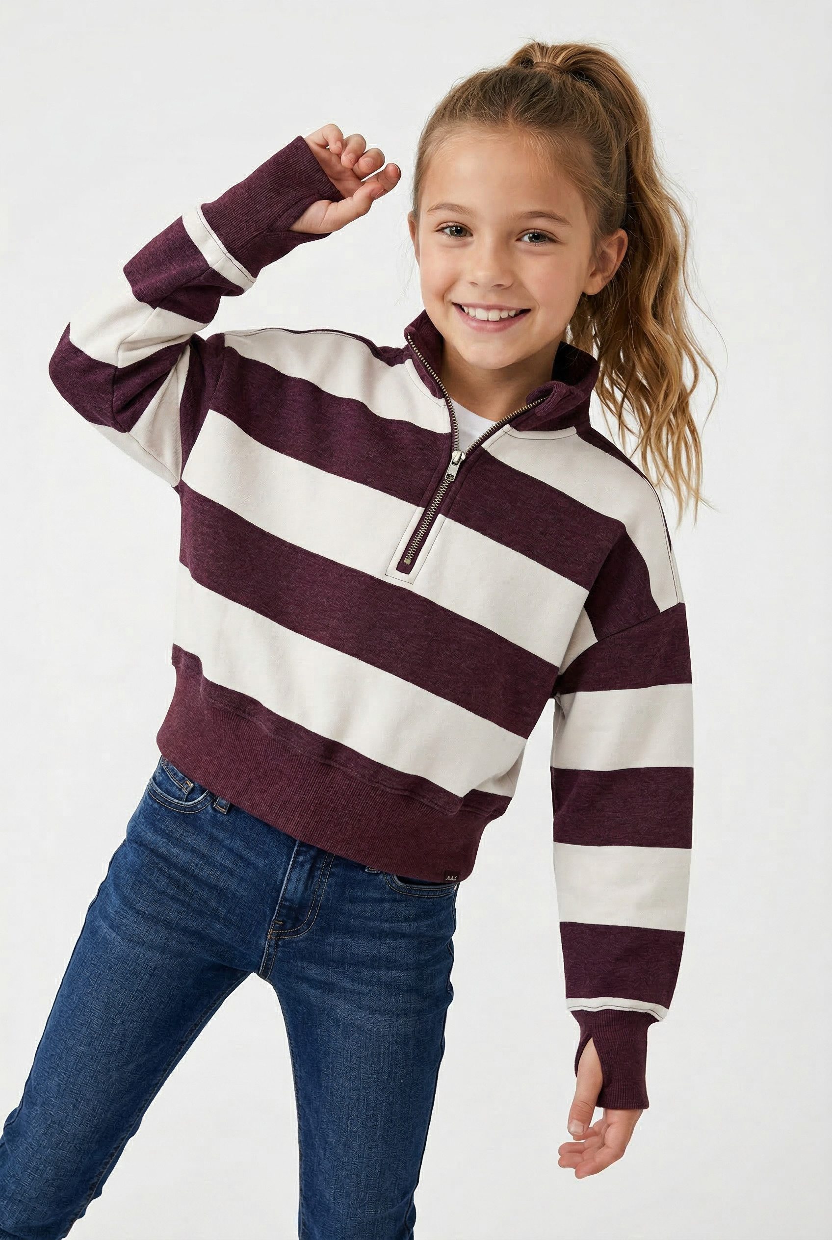 Abercrombie Kids Sweater AFG QUARTER ZIP PREPPY P kurz, in Color-Blocking-Look, for girls