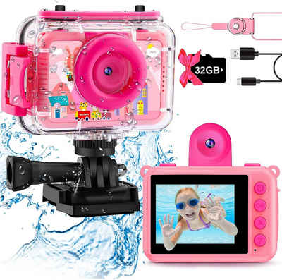 GKTZ Geschenk für Mädchen 3-12 Jahre alt Kinderkamera (20 MP, mit 32GB SD-Karte wasserdichte Unterwasser Fotoapparat kamera)