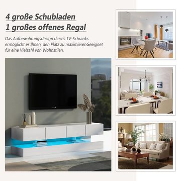 HAUSS SPLOE TV-Schrank TV-Schrank Fernsehtisch TV Board TV- Lowboard (Weiß 130*33*15cm Stauraum mit großer Kapazität, für bis zu 55 Zoll Fernseher Haltbarer und stabiler TV-Tisch) TV-Möbel mit 2 Schränken und 4 großen Schubladen