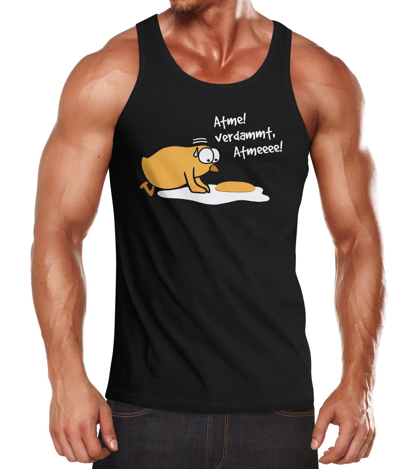 MoonWorks Tanktop Herren Tanktop Spiegelei Spruch Atme! Verdammt Küken Funshirt Muscle Shirt Achselshirt Moonworks® mit Print