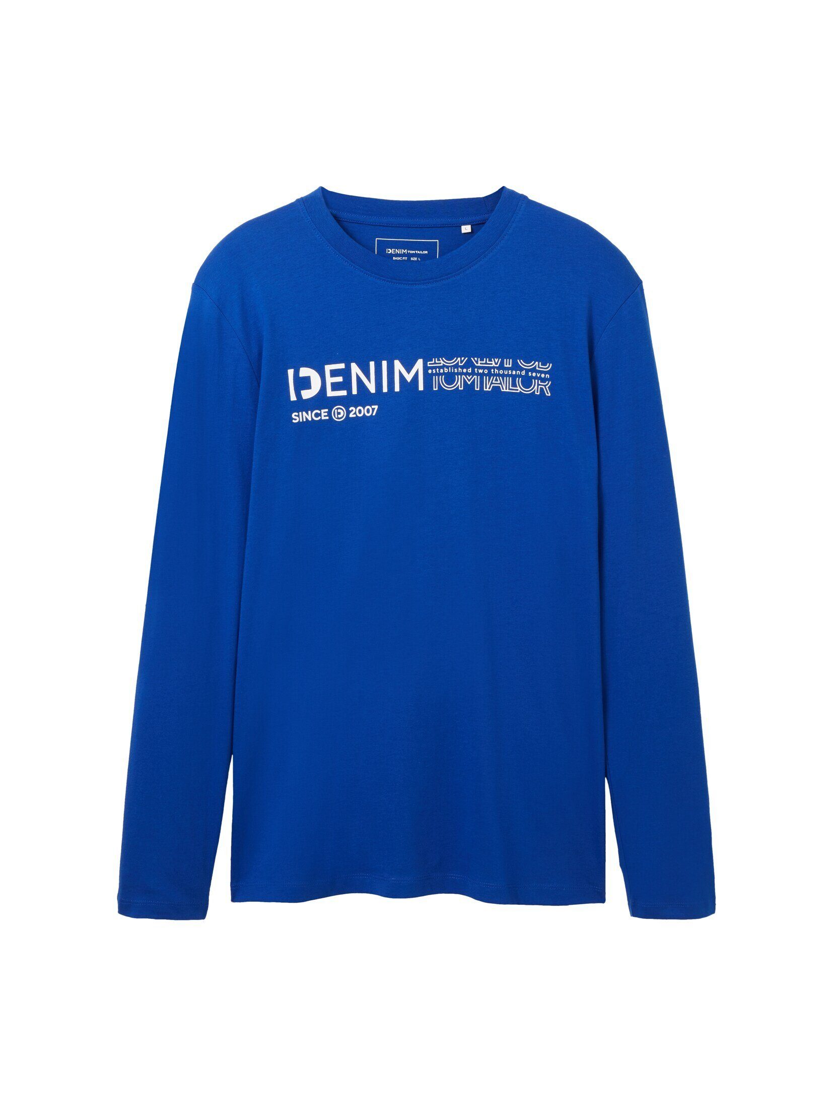 TAILOR TOM Logo royal blue Langarmshirt Denim shiny mit T-Shirt Print