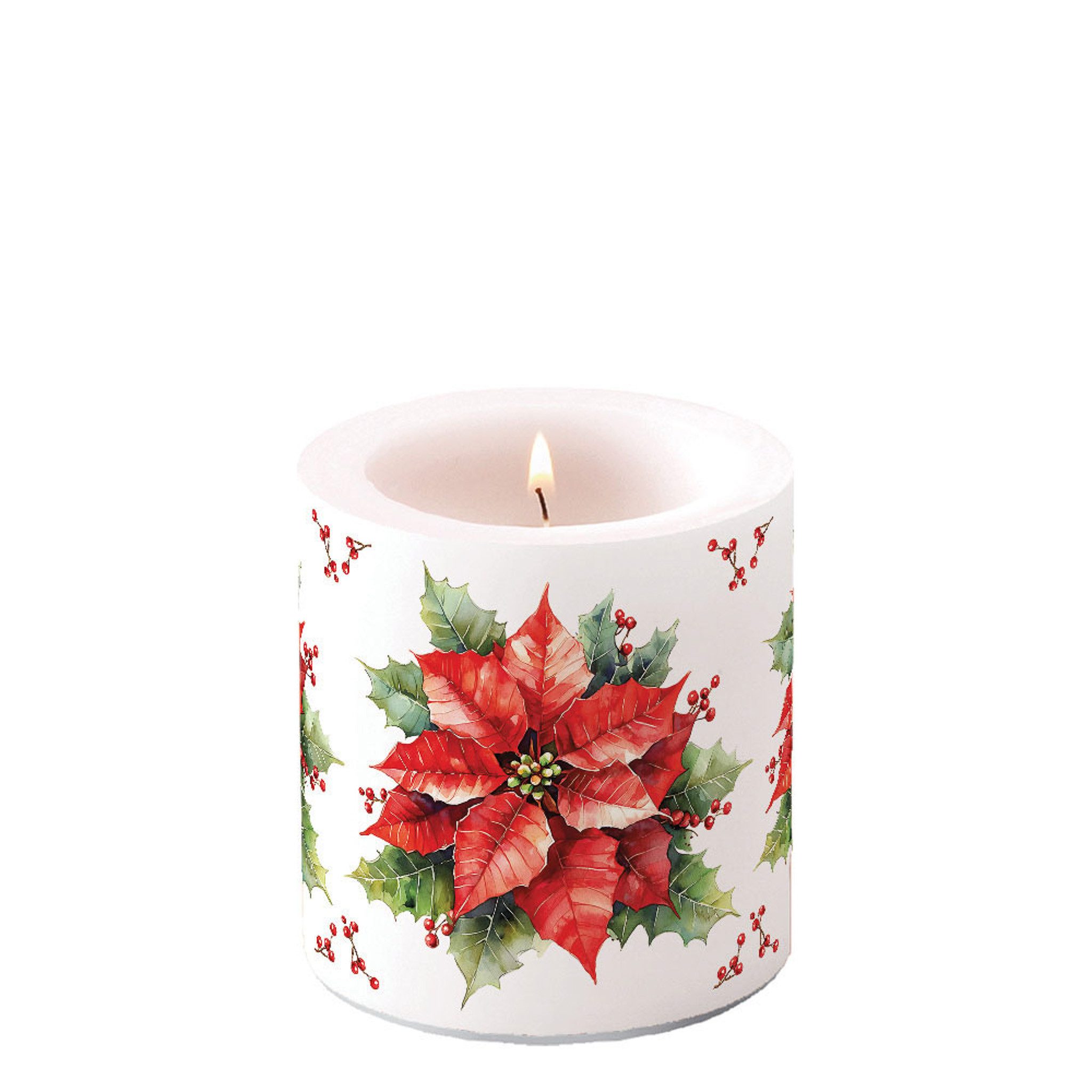 Ambiente Luxury Paper Products Stumpenkerze, Stumpenkerze Paraffin 7,5x9cm mit Weihnachtsstern Motiv Weiß Rot