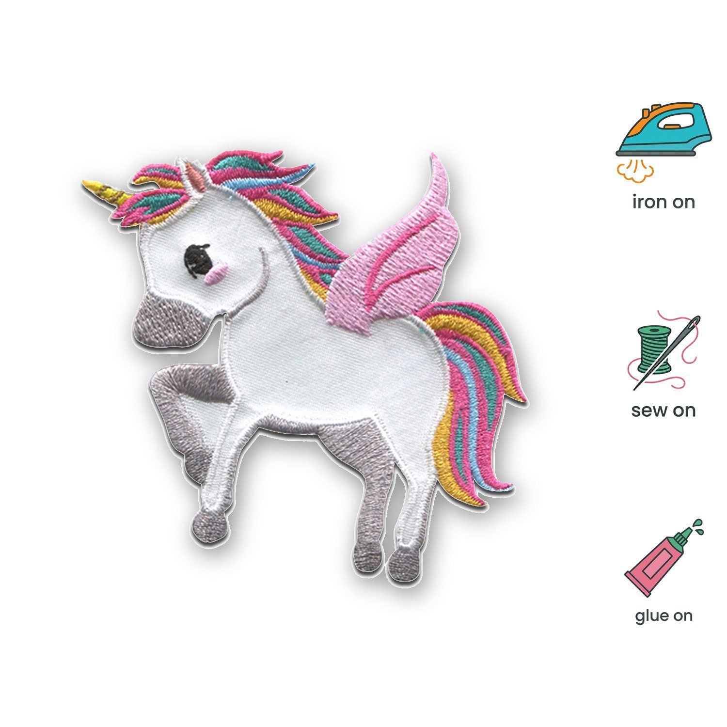 Catch the Patch Aufnäher Bügelbild, Aufbügler, Applikationen, Patches, Flicken, zum aufbügeln, Polyester, Einhorn Flügel Unicorns - Größe: 7,6 x 7,3 cm