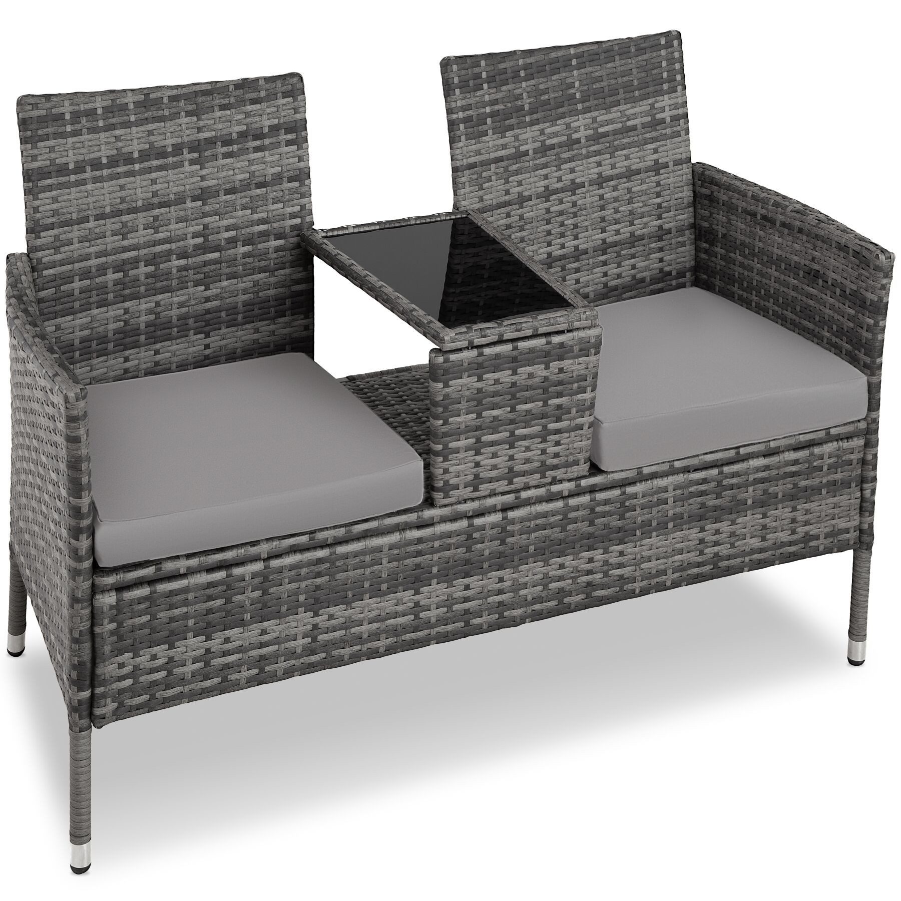 tectake Rattanstuhl Rattan-Gartensitzbank, 2-Sitzer, 133 x 63 x 84 cm, 6-cm-Polster (Gartenbank Narbonne, 1 St), Abnehmbare Sitzpolster foptimaler Sitzkomfort, 6 cm Polsterstärke