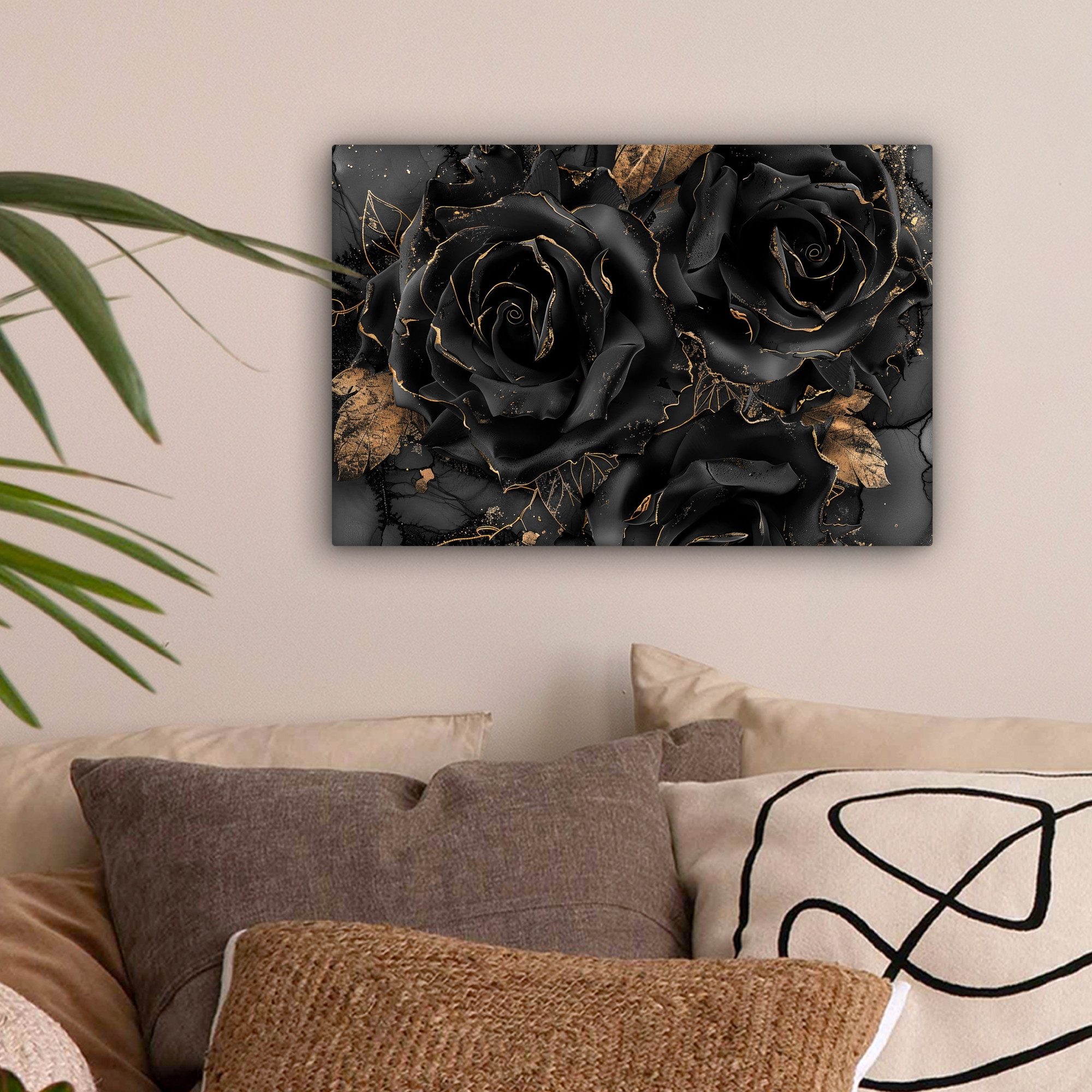 OneMillionCanvasses® Leinwandbild Rosen - Schwarz - Blumen - Gold, Fotodruc günstig online kaufen