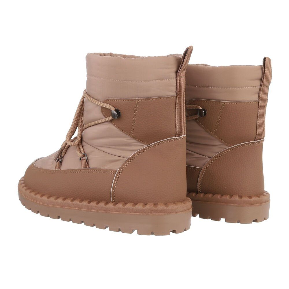 Ital-Design Damen Snowboots Freizeit Snowboots Flach Schnürstiefeletten in Hellbraun