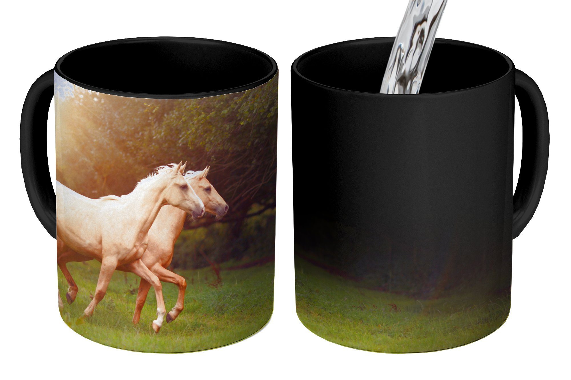 Keramik, Wald Zaubertasse, - Farbwechsel, Sonne, Teetasse, Geschenk - MuchoWow Tasse Pferde Kaffeetassen,