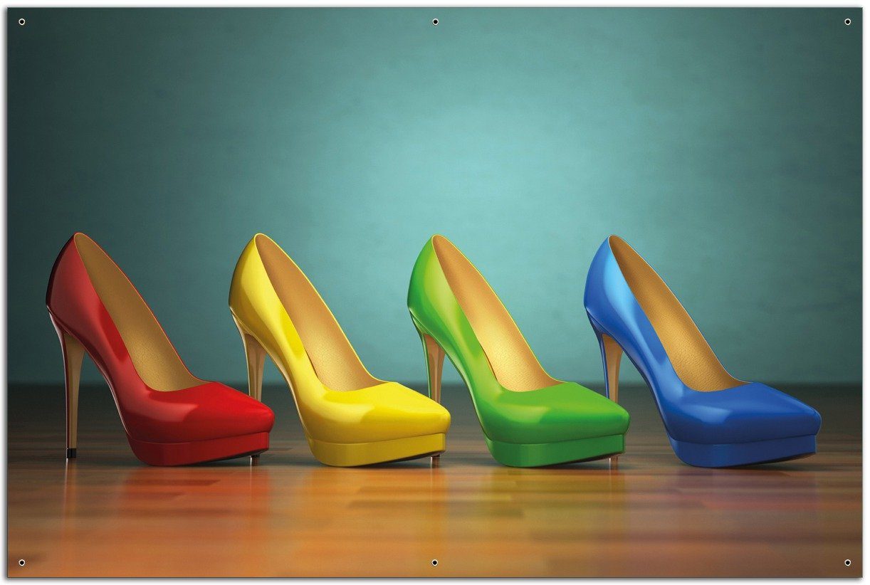 Wallario Sichtschutzzaunmatten Bunte Schuhe - High Heels für Frauen
