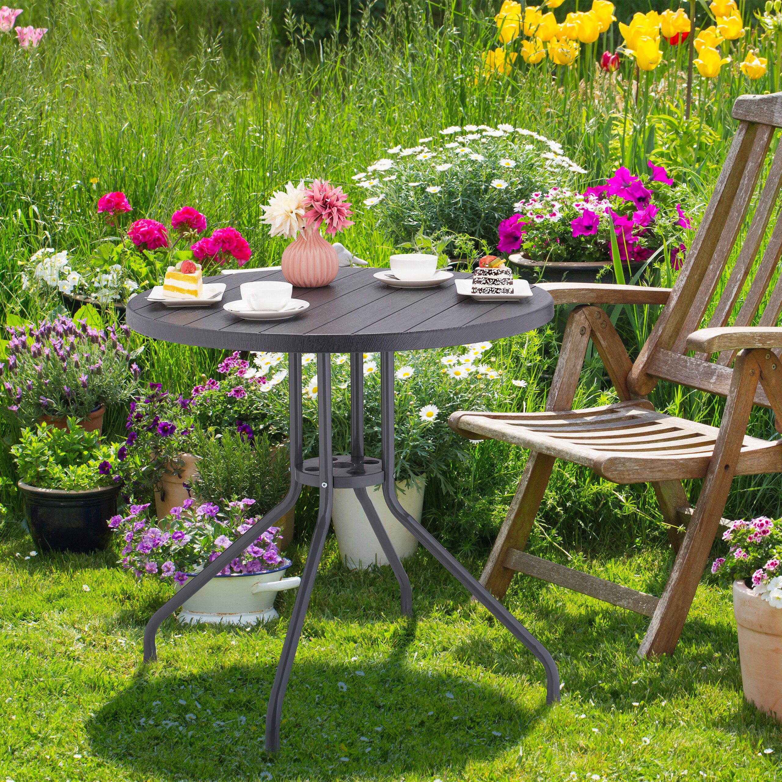 relaxdays Gartentisch Runder Gartentisch in Holzoptik günstig online kaufen