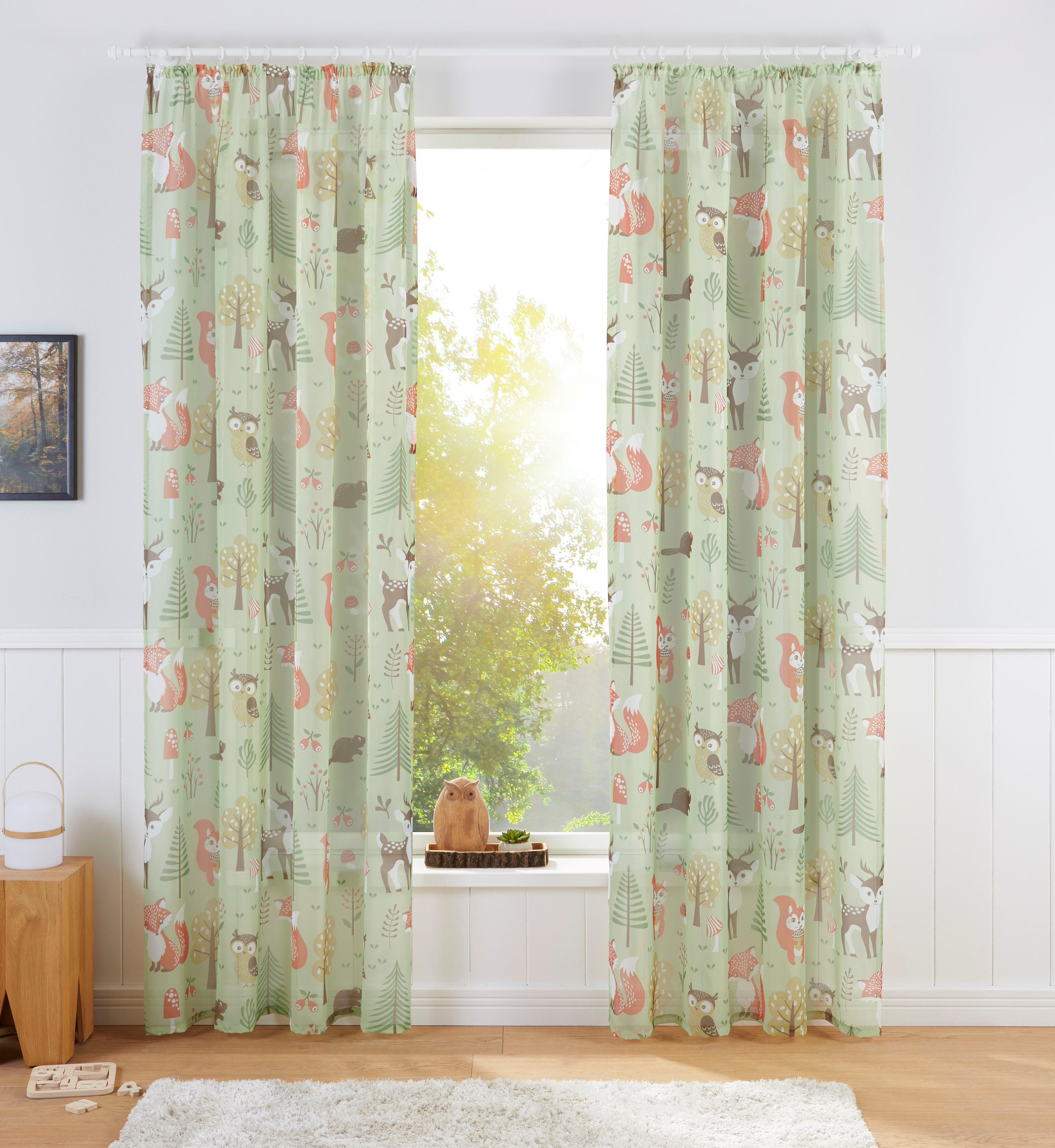 my home Gardine Waldtiere (1 St), Kräuselband, transparent, Voile, Kinderga günstig online kaufen