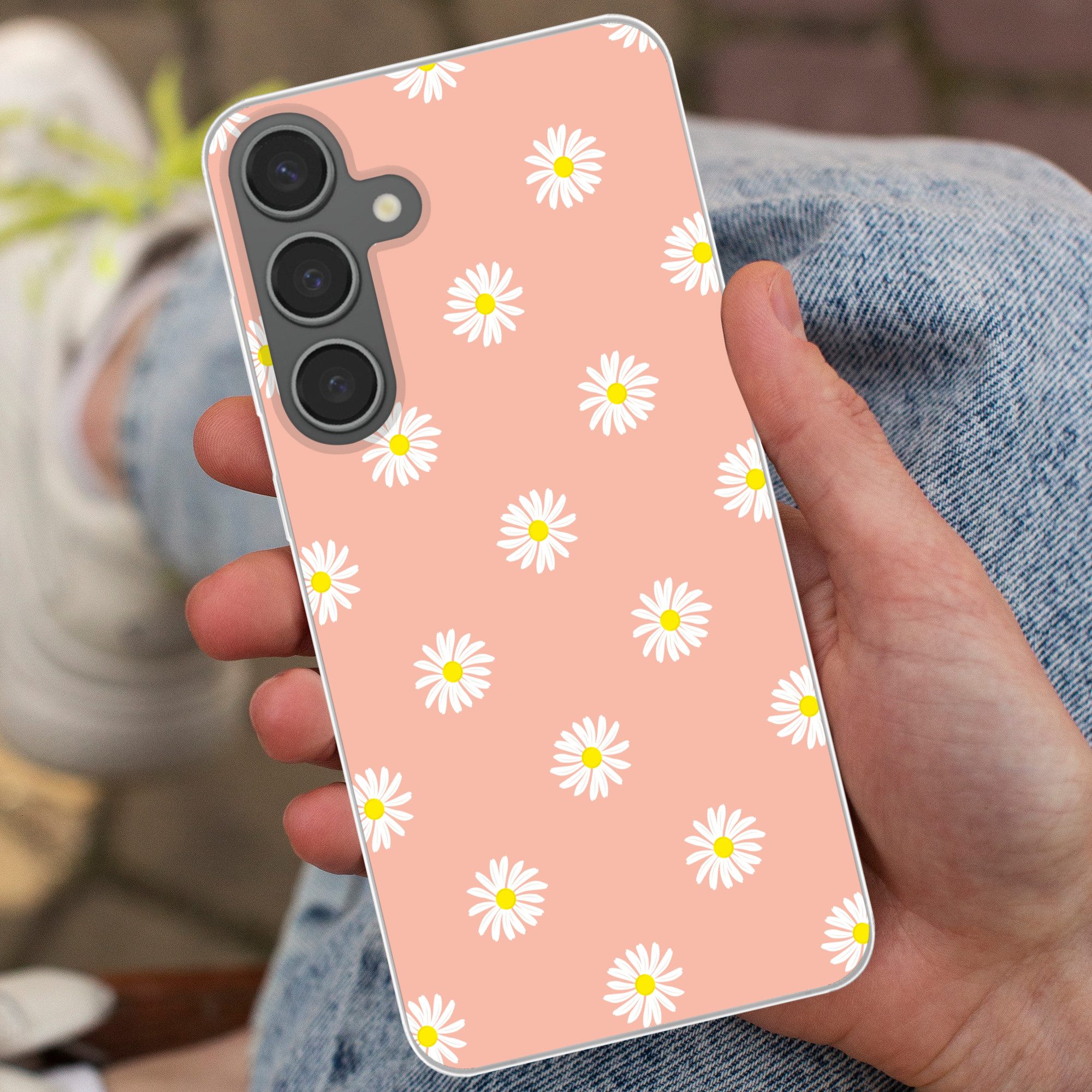 MuchoWow Handyhülle für Samsung Galaxy S24 Plus Gänseblümchen - Pastell - Weiß - Rosa - Bl, Phone Case, Silikon, Schutzhülle Dünn
