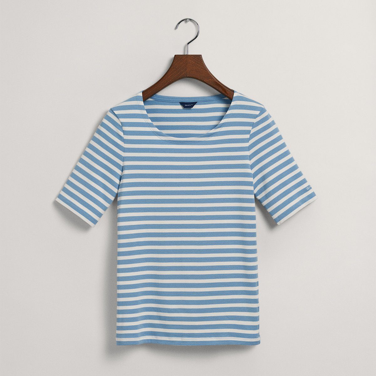 Gant T-Shirt 4203432 Damen T-Shirt Rundhals gestreift 1x1 Rib Stripe Gentleblue(414)