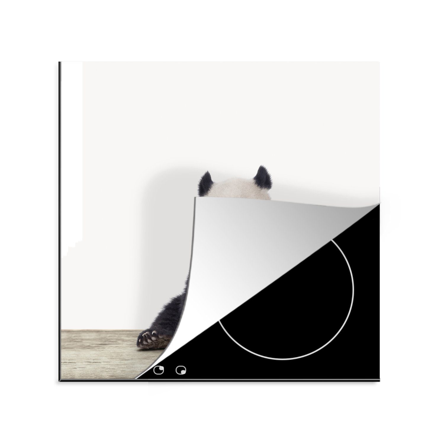 MuchoWow Herdblende-/Abdeckplatte Tiere - Panda - Schwarz - Weiß, Vinyl, (1 tlg), 78x78 cm, Ceranfeldabdeckung, Arbeitsplatte für küche