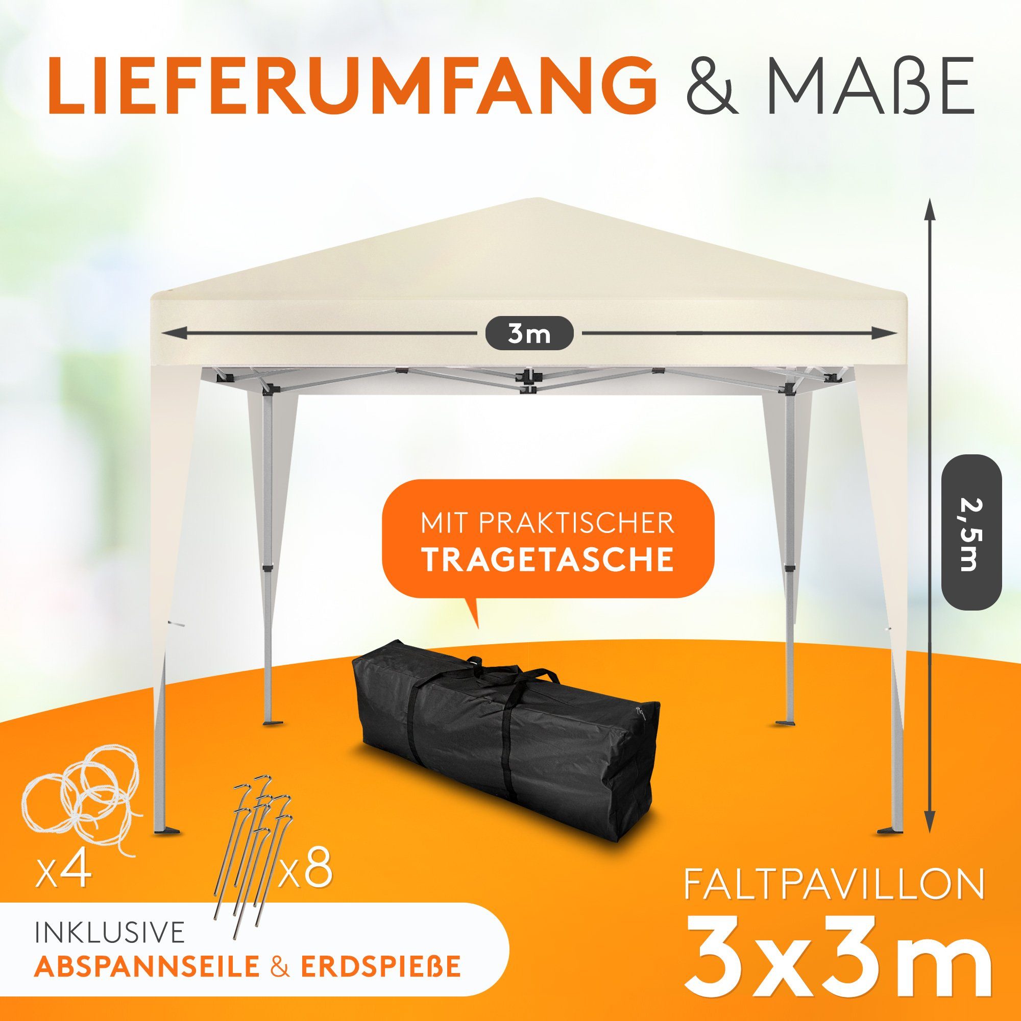 Kronenburg Faltpavillon 3x3 m wasserdicht - Gartenpavillon, Partyzelt stabi günstig online kaufen