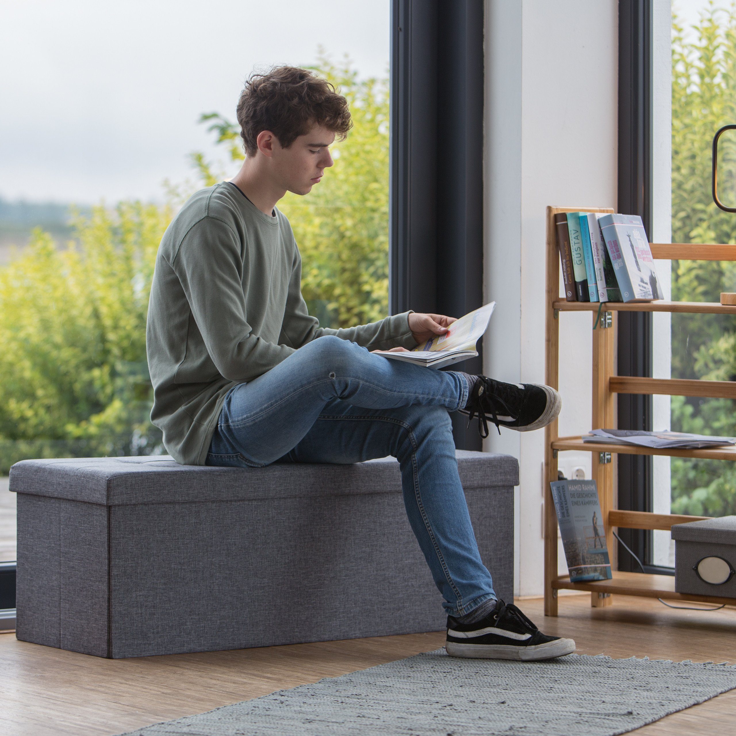 relaxdays Sitzbank Faltbare Sitzbank Leinen, Dunkelgrau