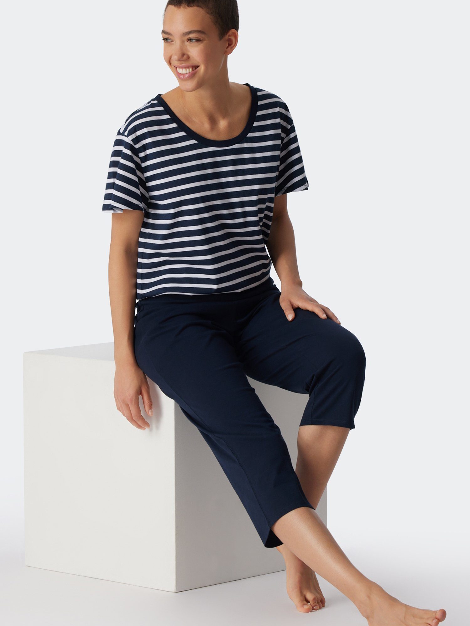 Schiesser Pyjama Essential Stripes dunkelblau