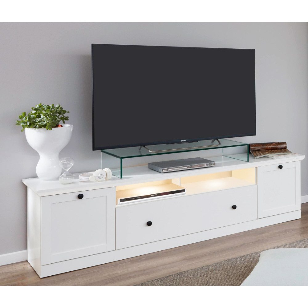 Lomadox Lowboard BERGAMA-19, TV mit LED Unterbaubeleuchtung weiß Landhausstil, B/H/T: 177/49/41 cm