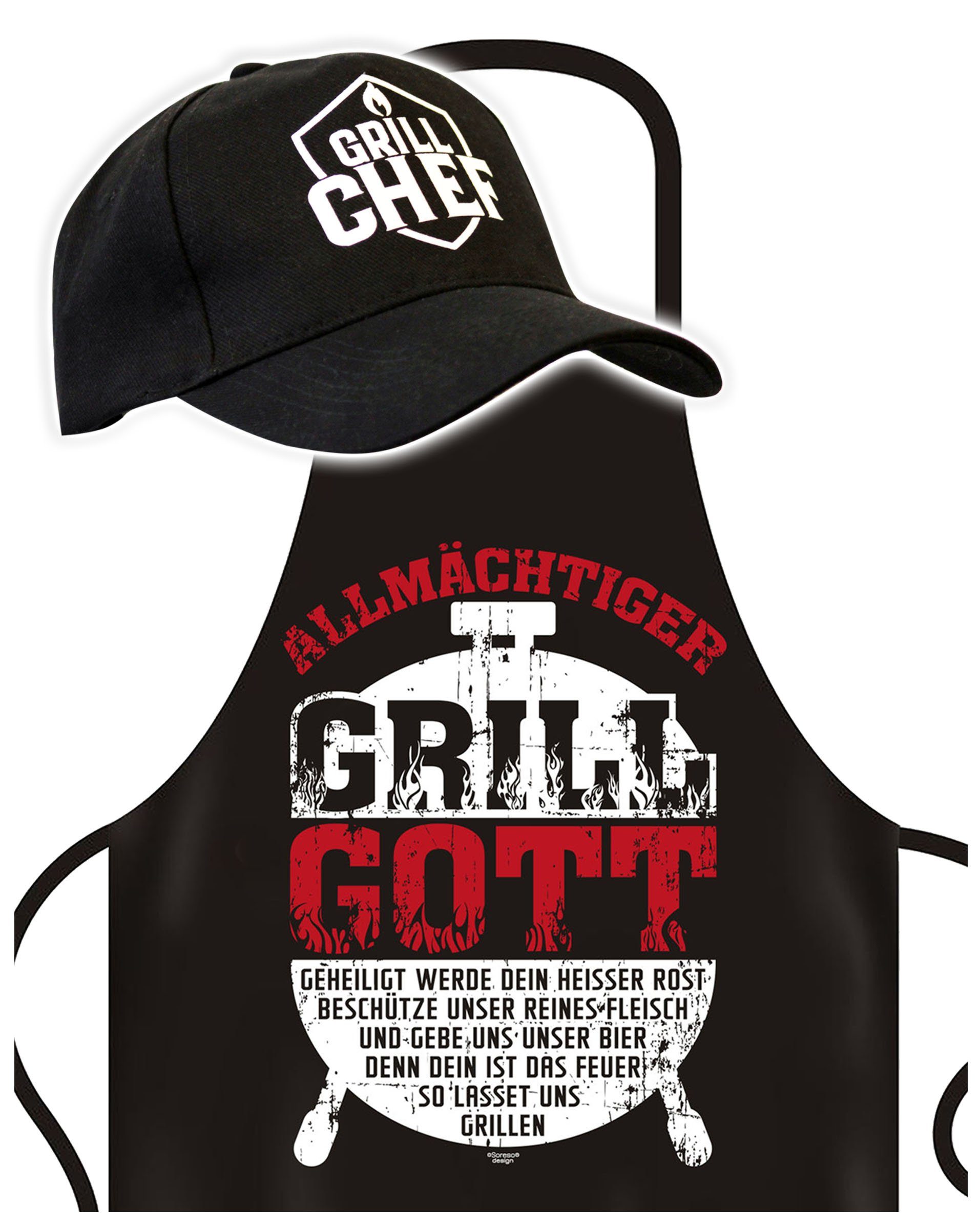 Soreso® Grillschürze Geburtstag Geschenk Kochschürze plus Base Cap für Männer - Vater - Vatertags-geschenk Weihnachtsgeschenk, (Spar-set, Grillset bestehend aus Grillschürze und Baseball-Cap), Robust & Elegant, Edel und mit Liebe verarbeitet